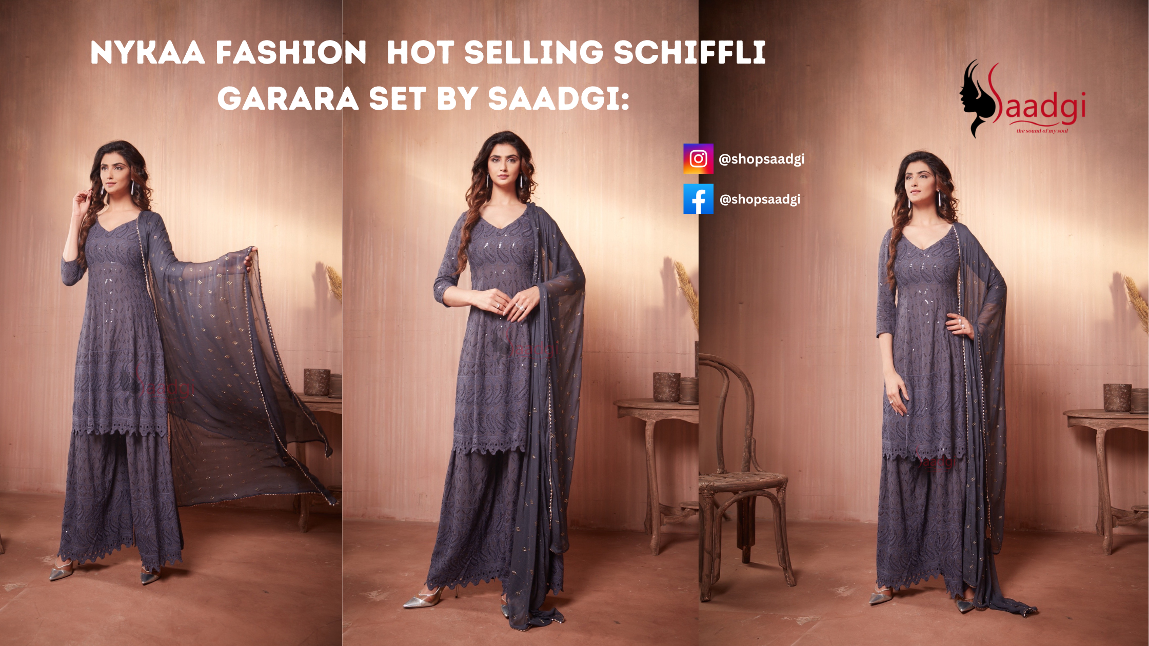 Nykaa fashion Hot Selling Schiffli garara set by Saadgi: