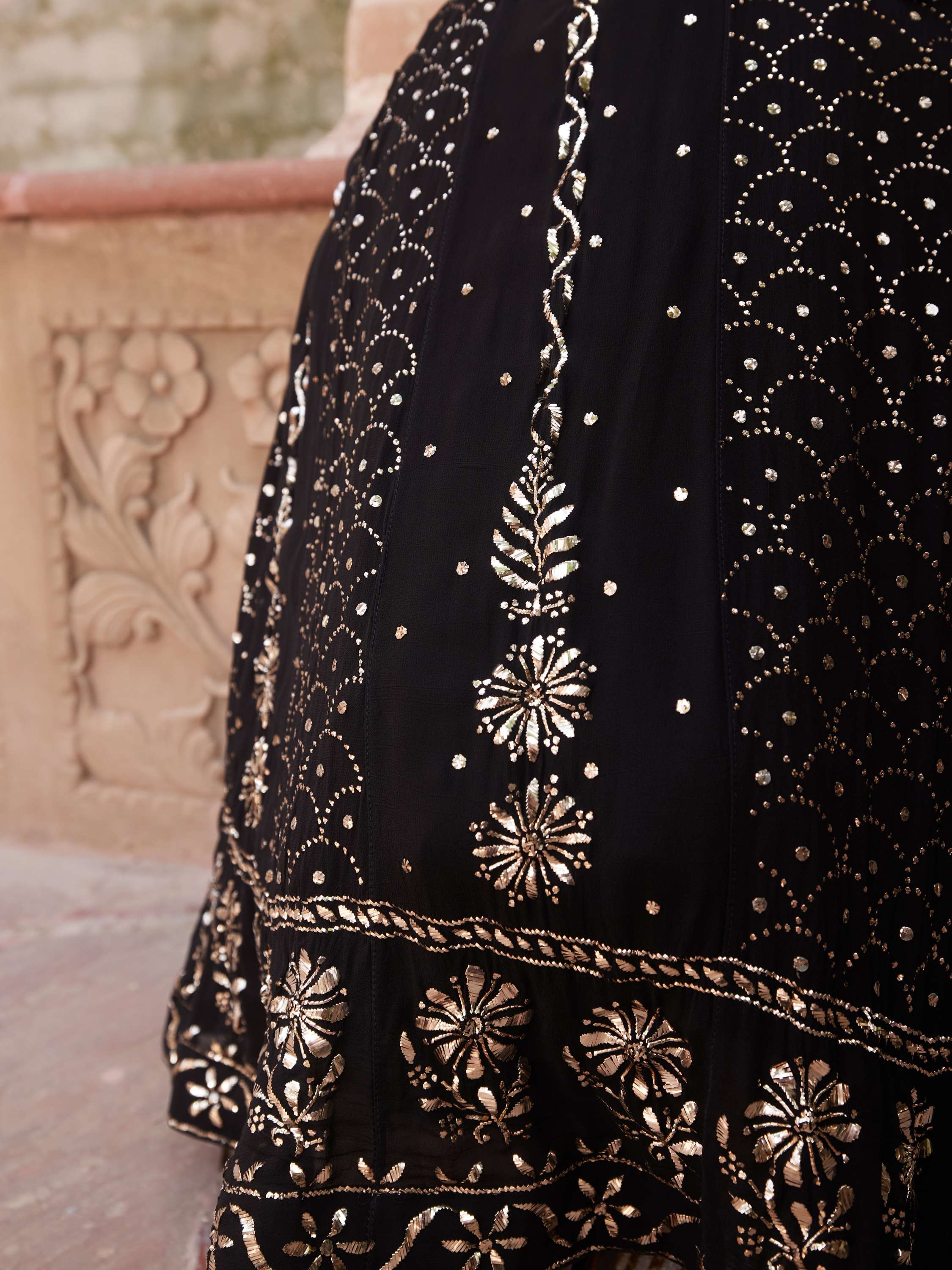 Black Handcrafted Badla Kamdani Chikan Anarkali Suit