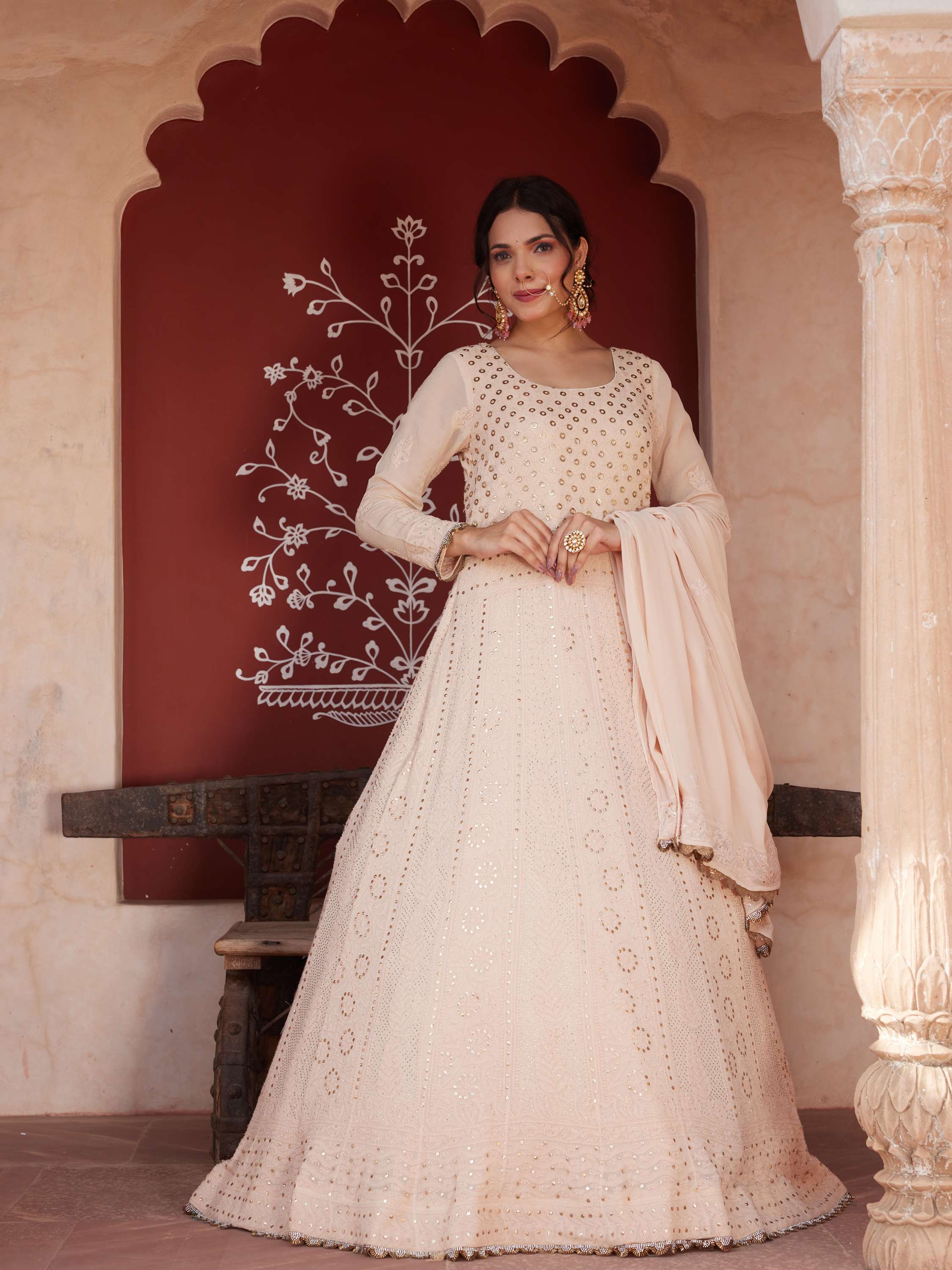 Golden Ring Mukaish Chikankari Anarkali Set