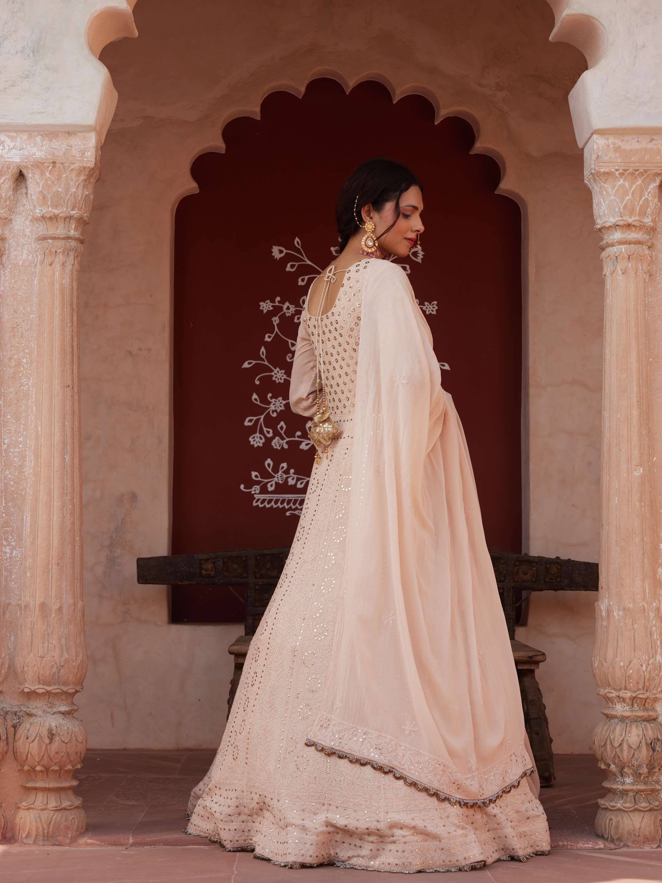 Golden Ring Mukaish Chikankari Anarkali Set