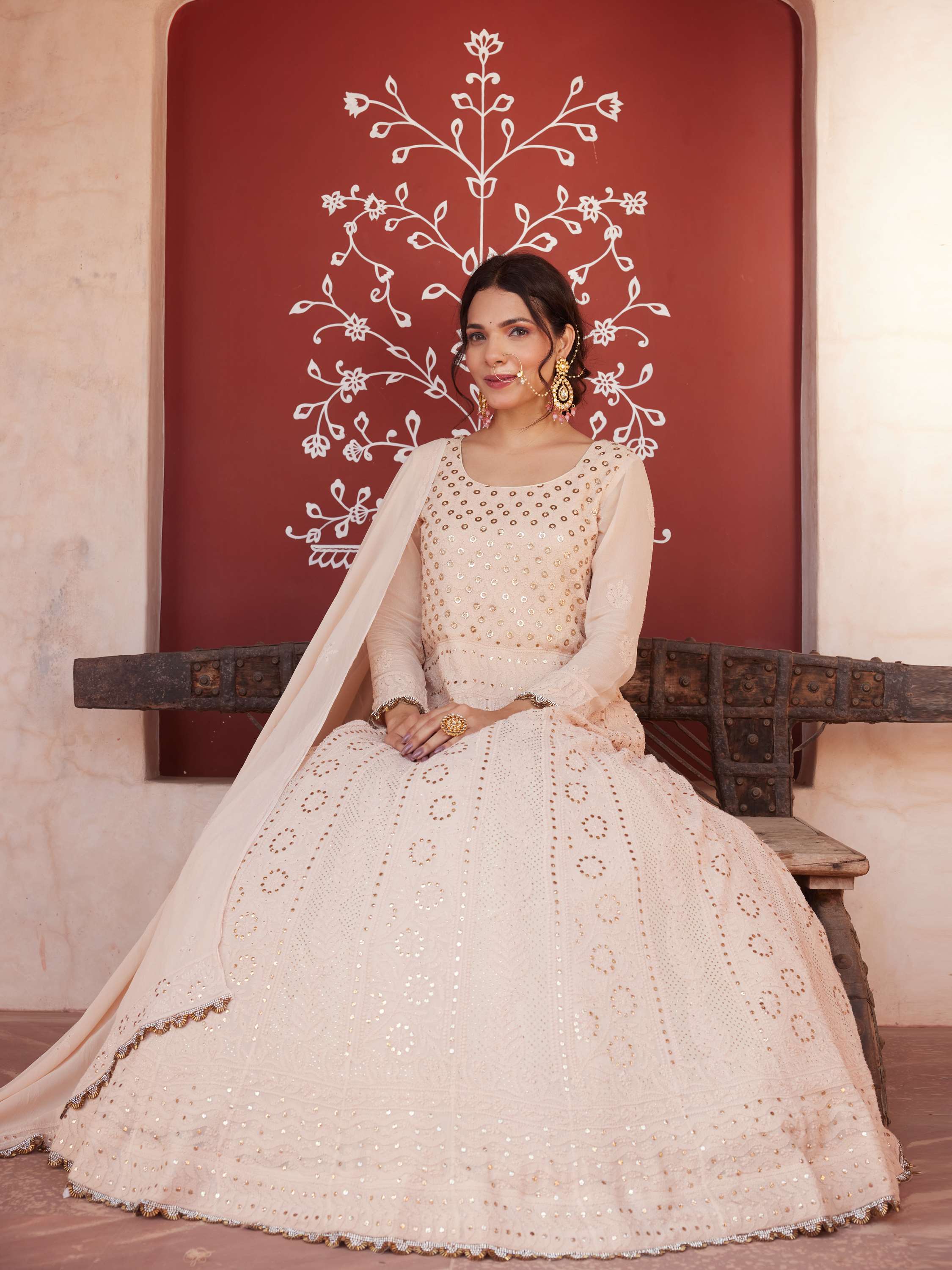 Golden Ring Mukaish Chikankari Anarkali Set