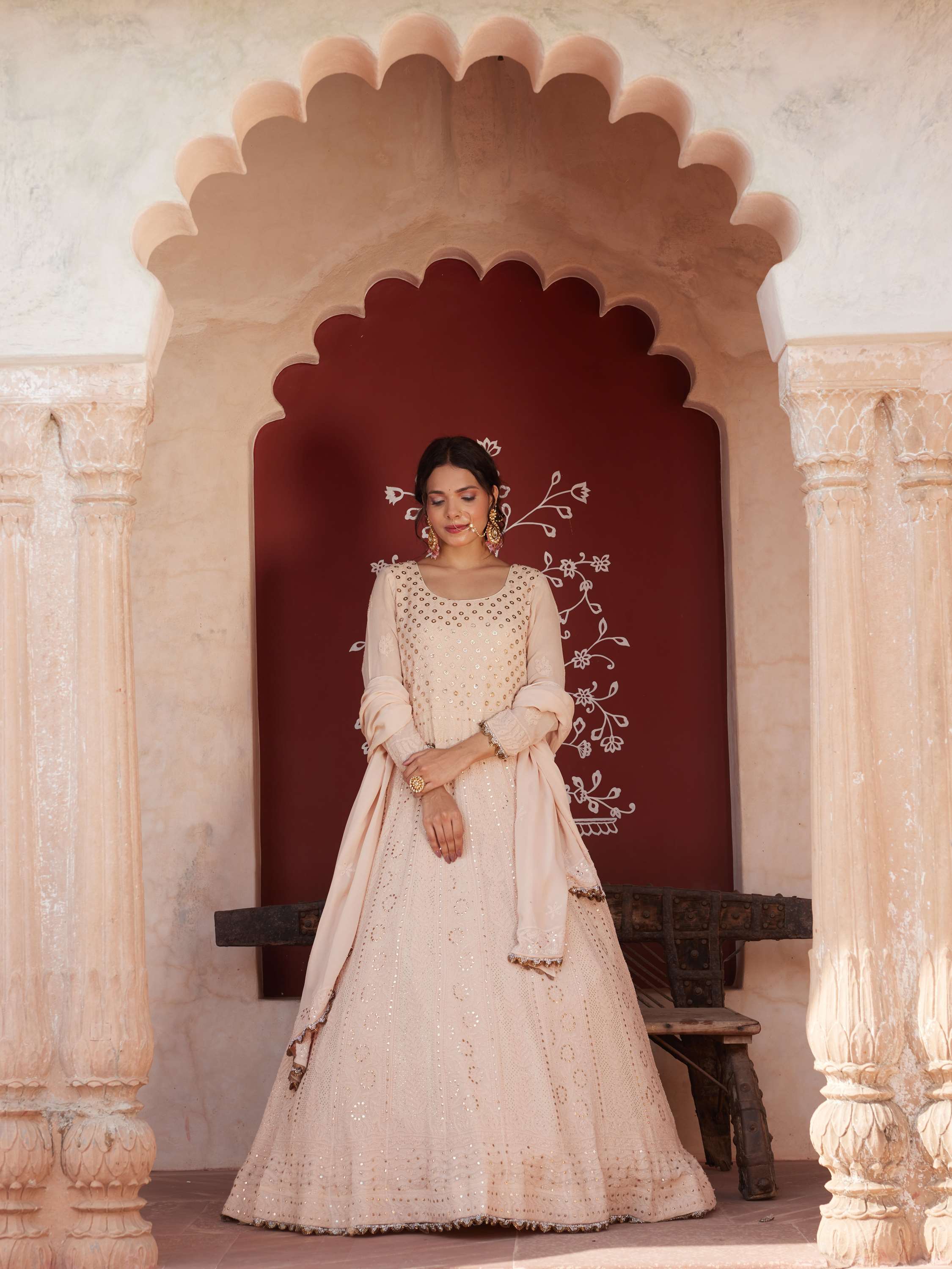 Golden Ring Mukaish Chikankari Anarkali Set