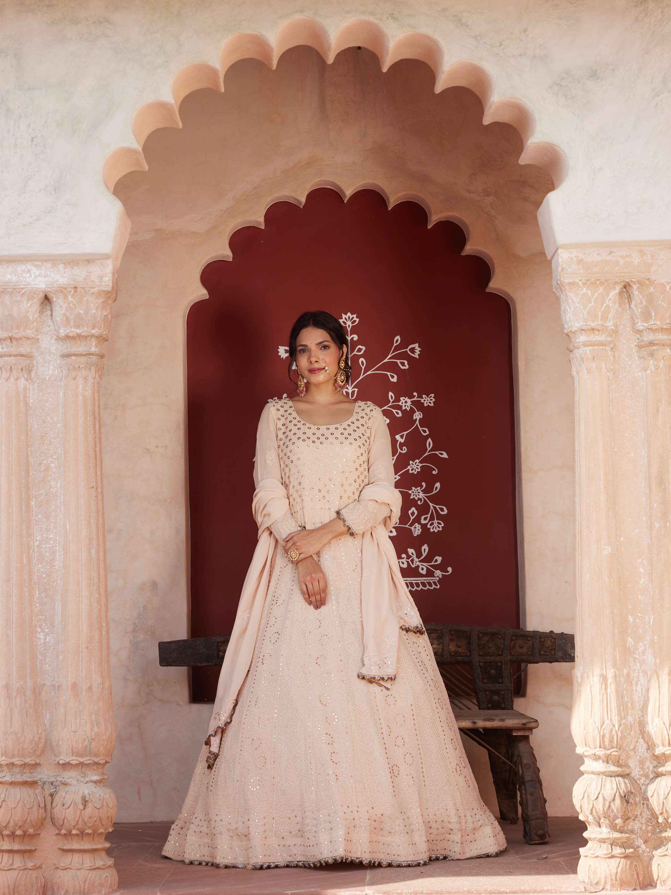 Golden Ring Mukaish Chikankari Anarkali Set