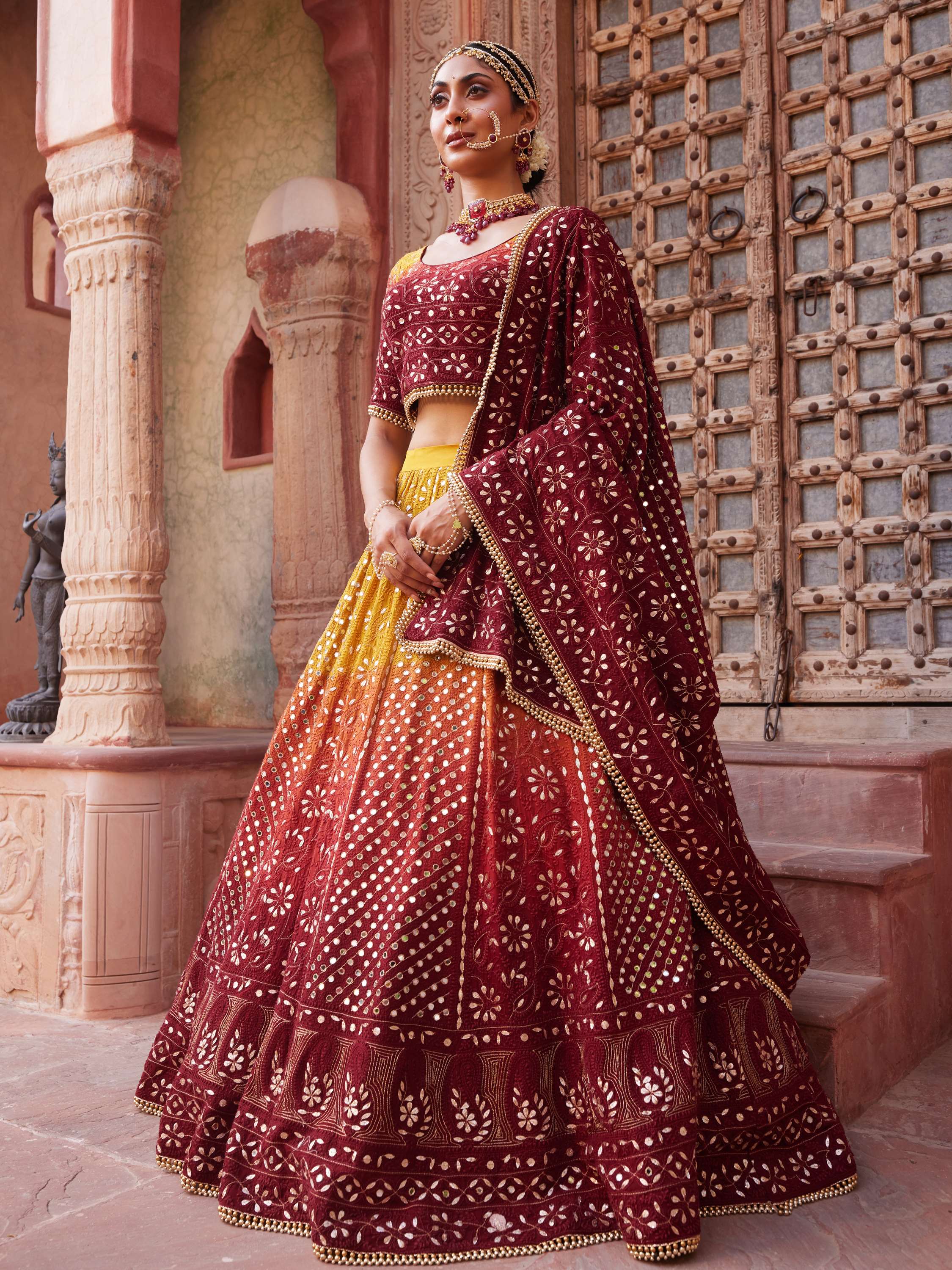 Ombre Gold Mirror & Gota Pati Handcrafted Lehenga Set