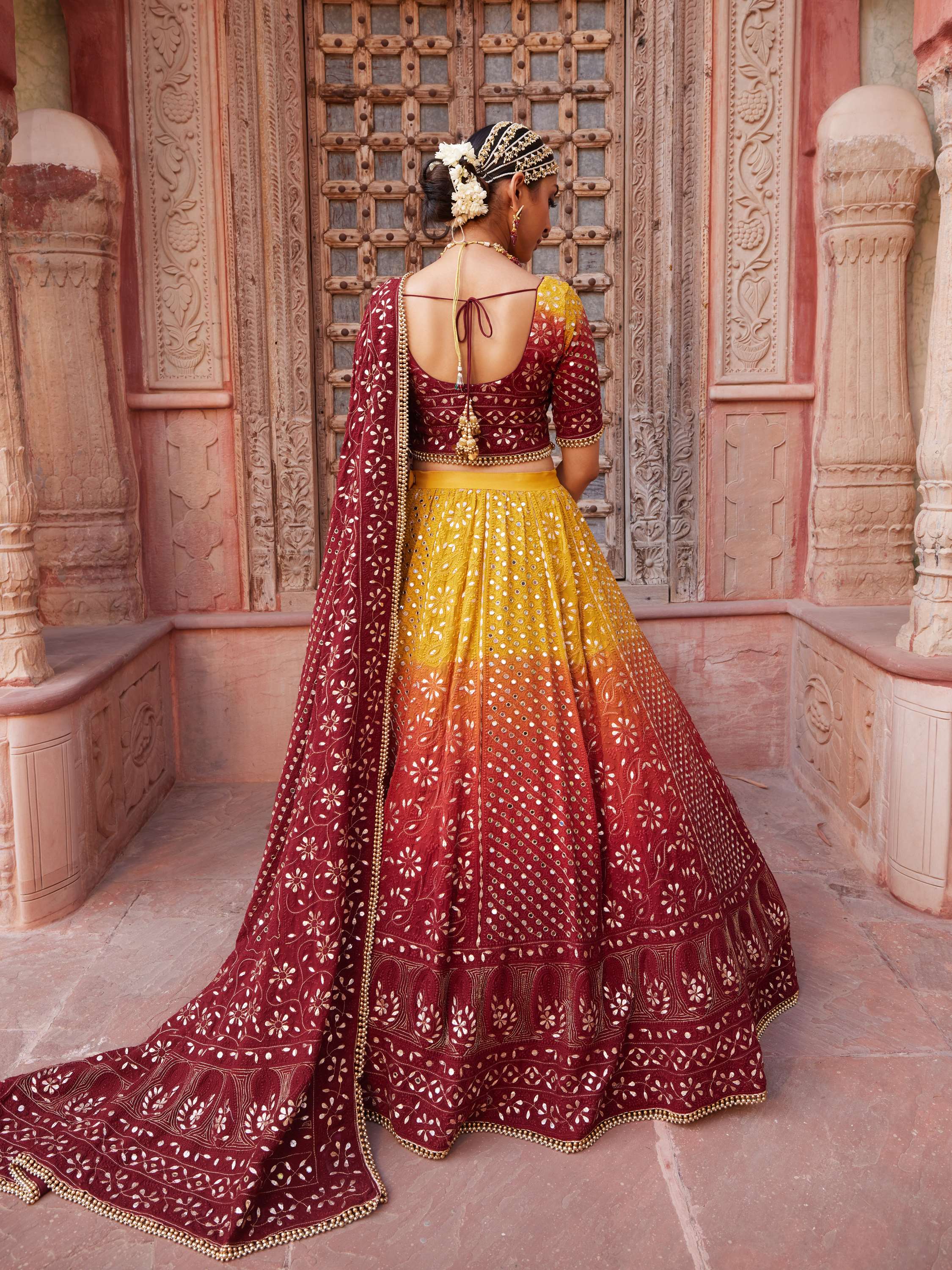 Ombre Gold Mirror & Gota Pati Handcrafted Lehenga Set