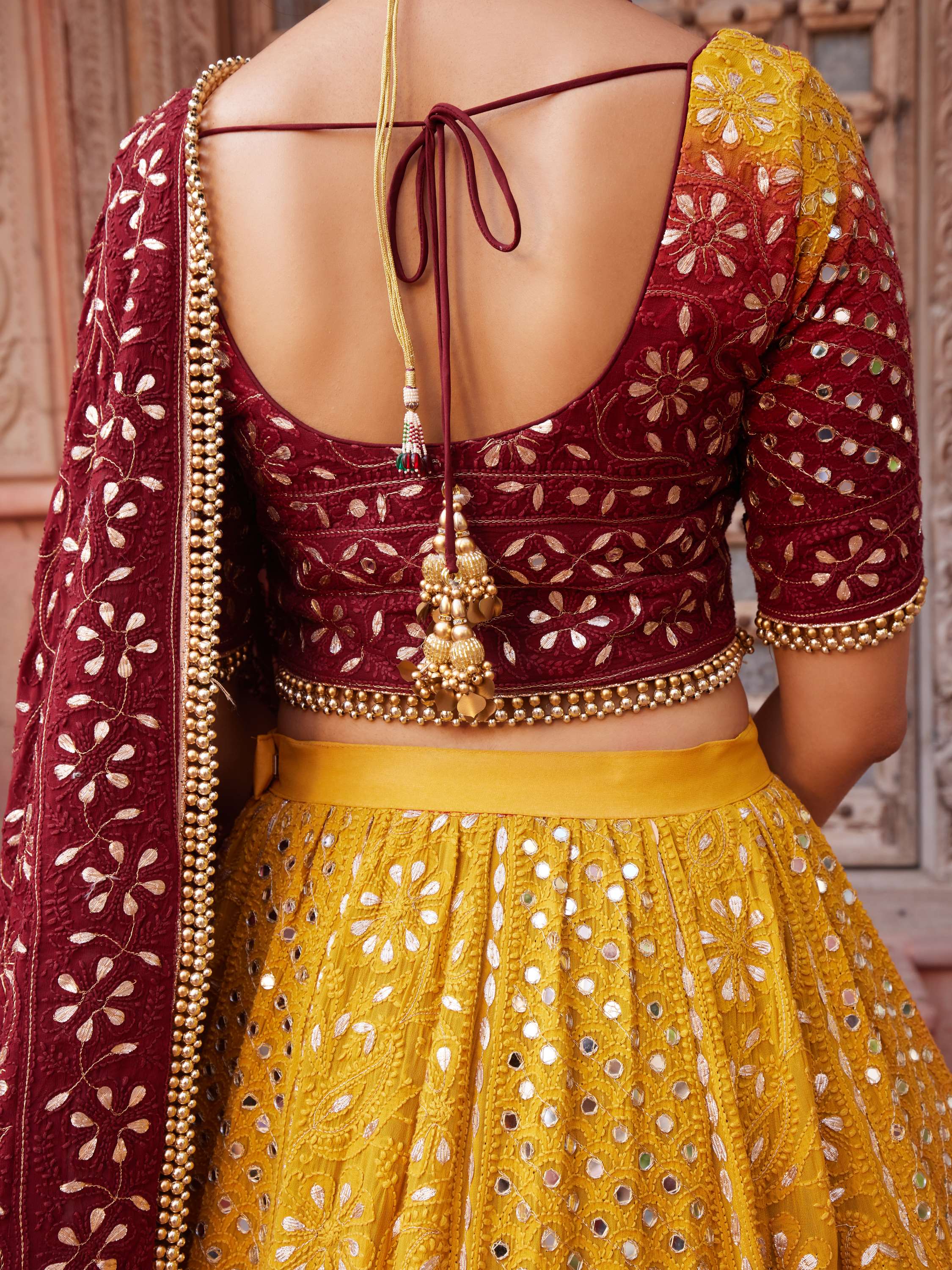 Ombre Gold Mirror & Gota Pati Handcrafted Lehenga Set