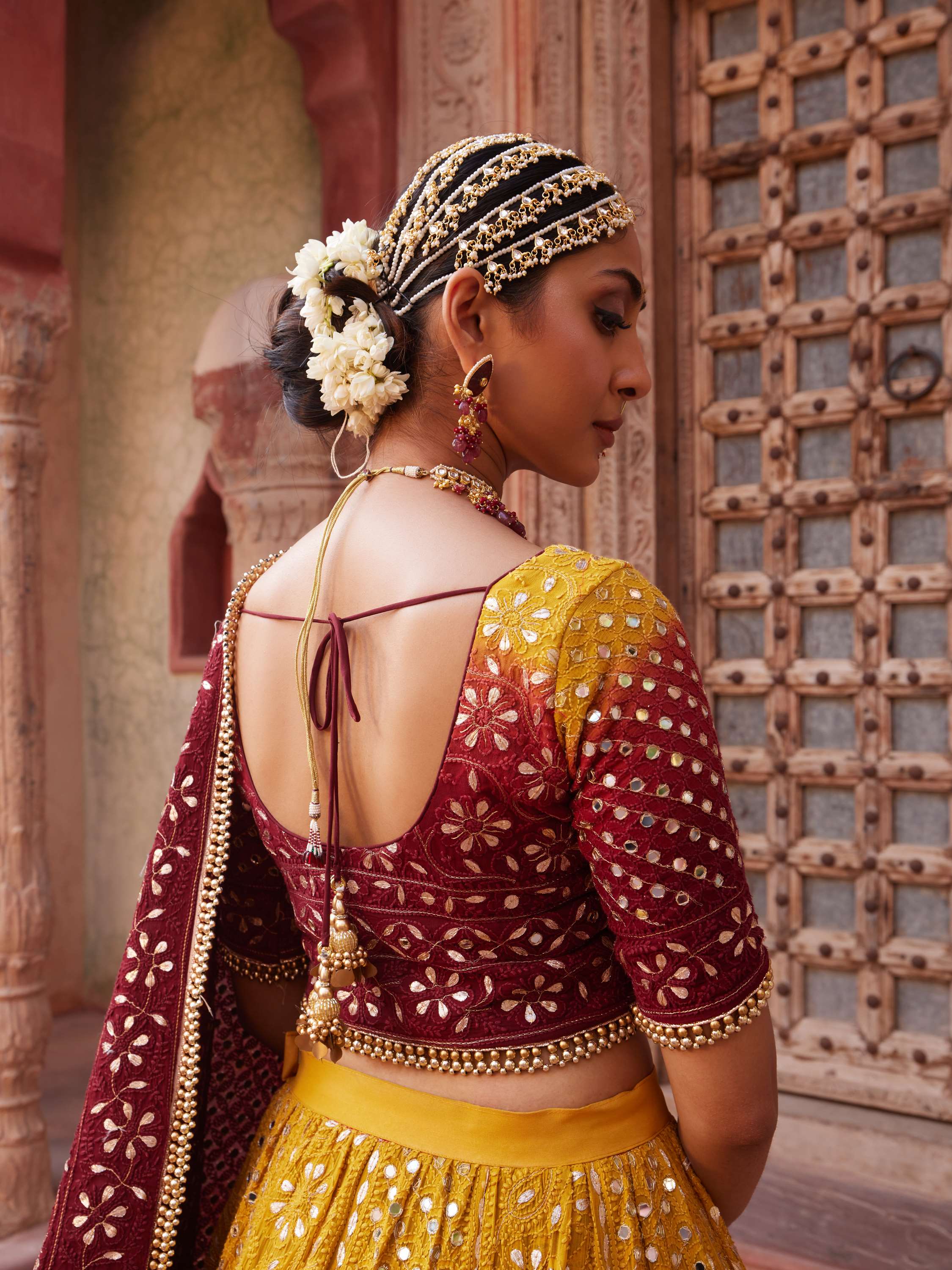 Ombre Gold Mirror & Gota Pati Handcrafted Lehenga Set