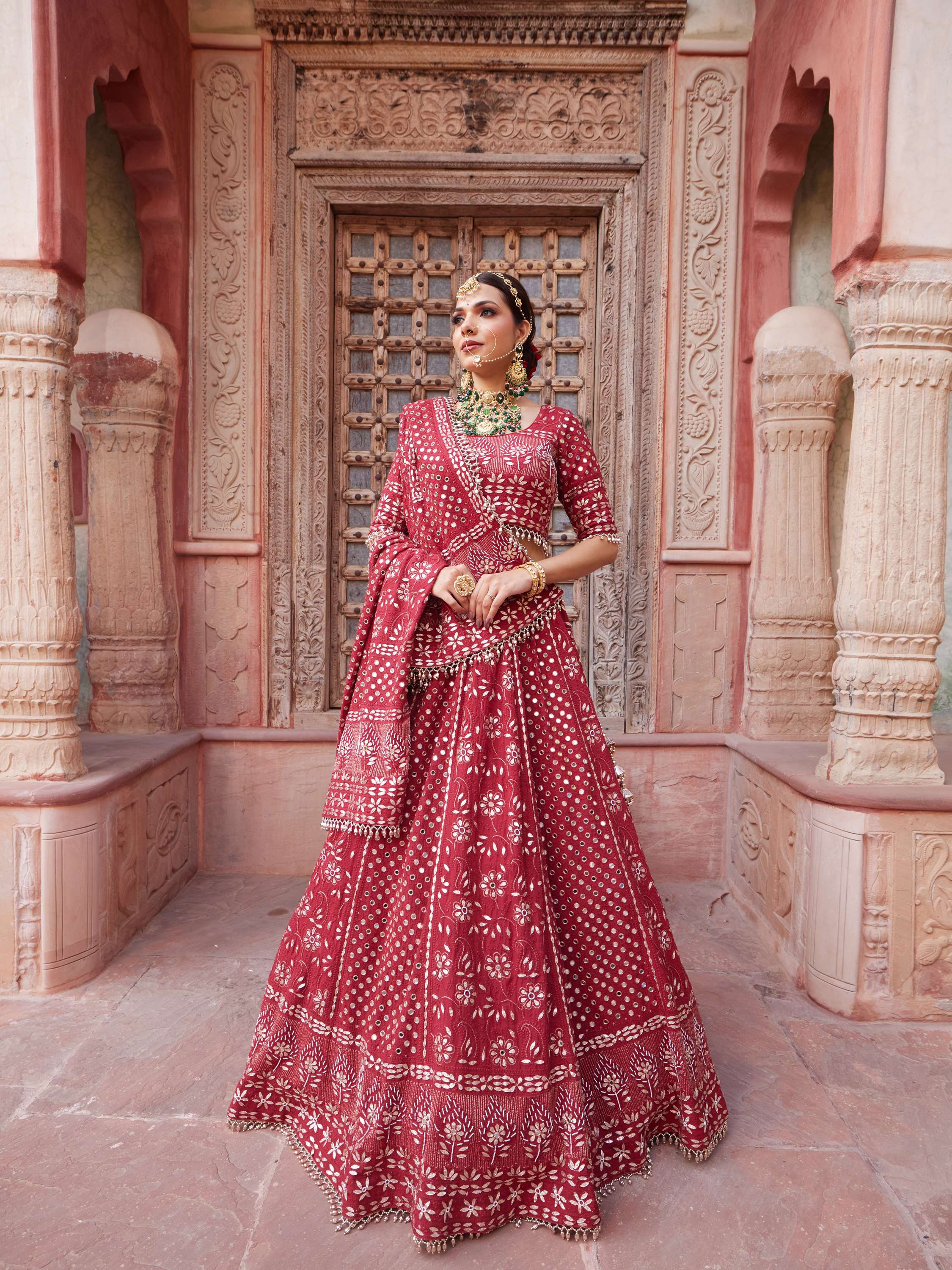 Aesthetic Maroon Mirror & Gota Handcrafted Lehenga Set