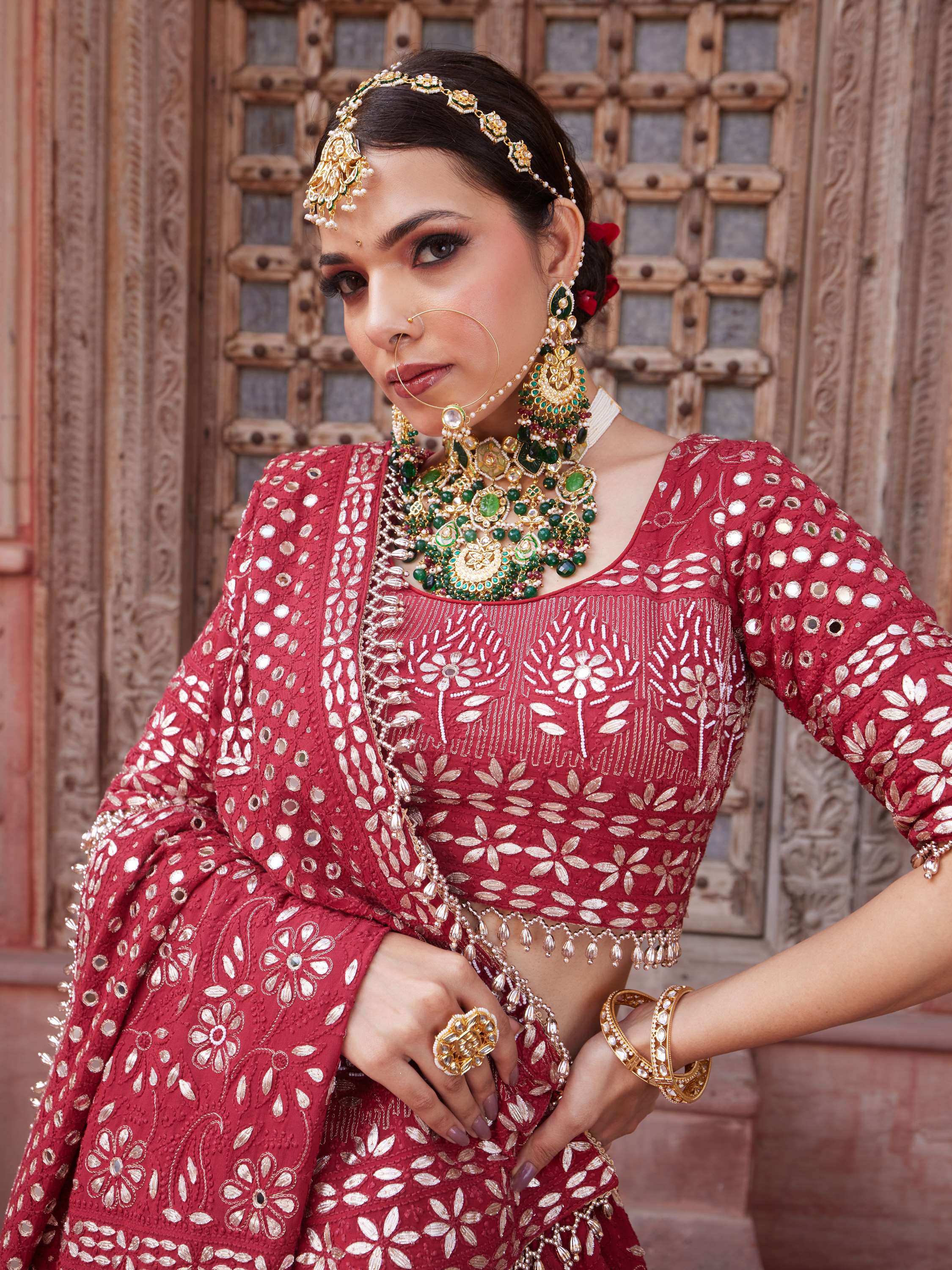 Aesthetic Maroon Mirror & Gota Handcrafted Lehenga Set