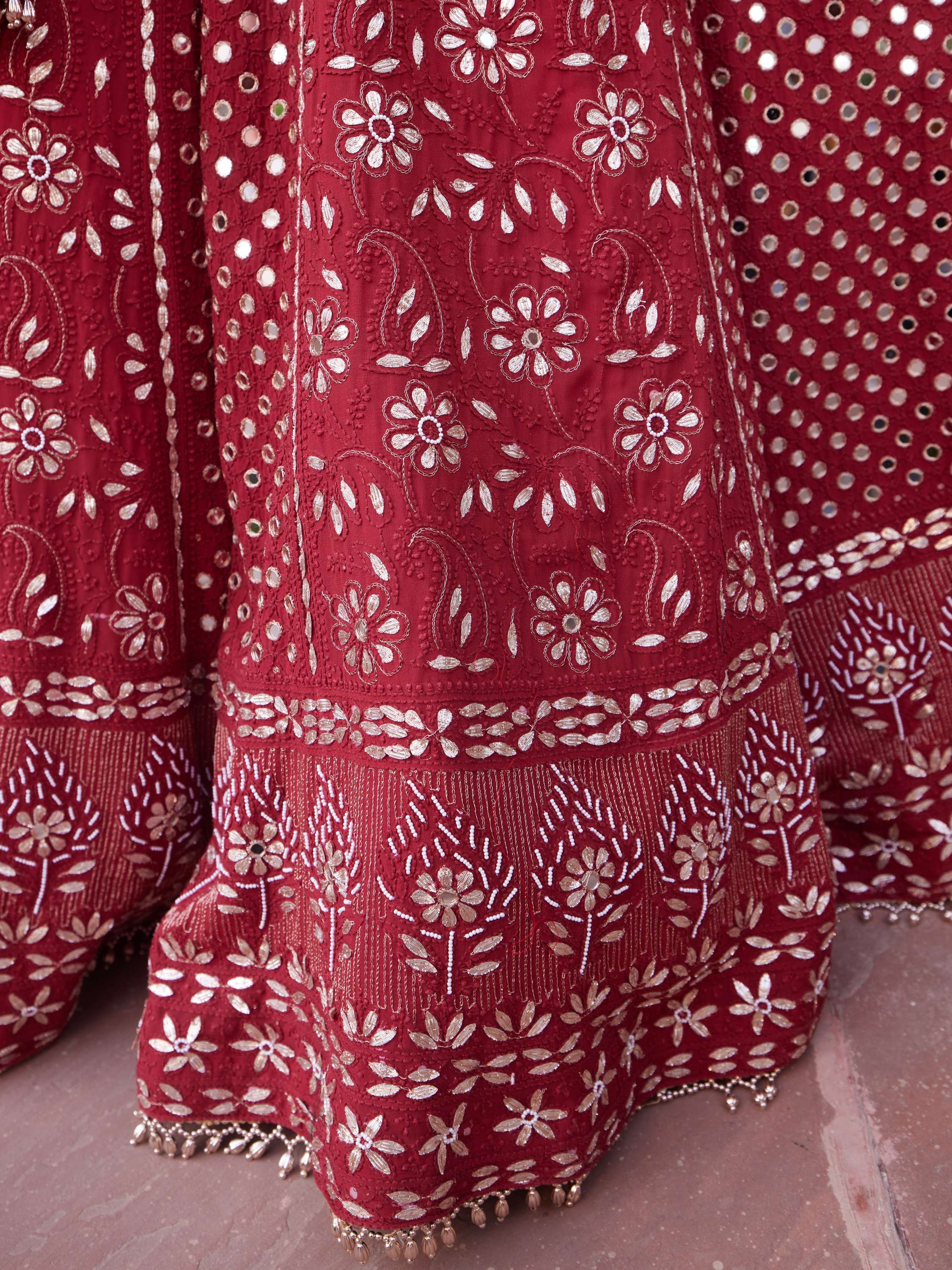 Aesthetic Maroon Mirror & Gota Handcrafted Lehenga Set