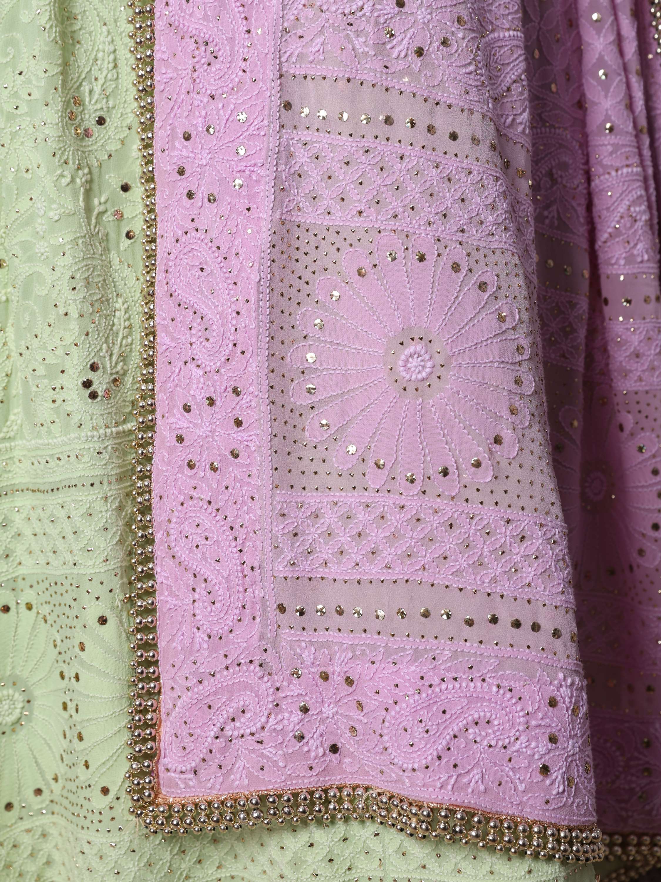 Bhanvi Bharadwaj Lavender & Mint Handcrafted Chikankari Mukaish Lehnga Set