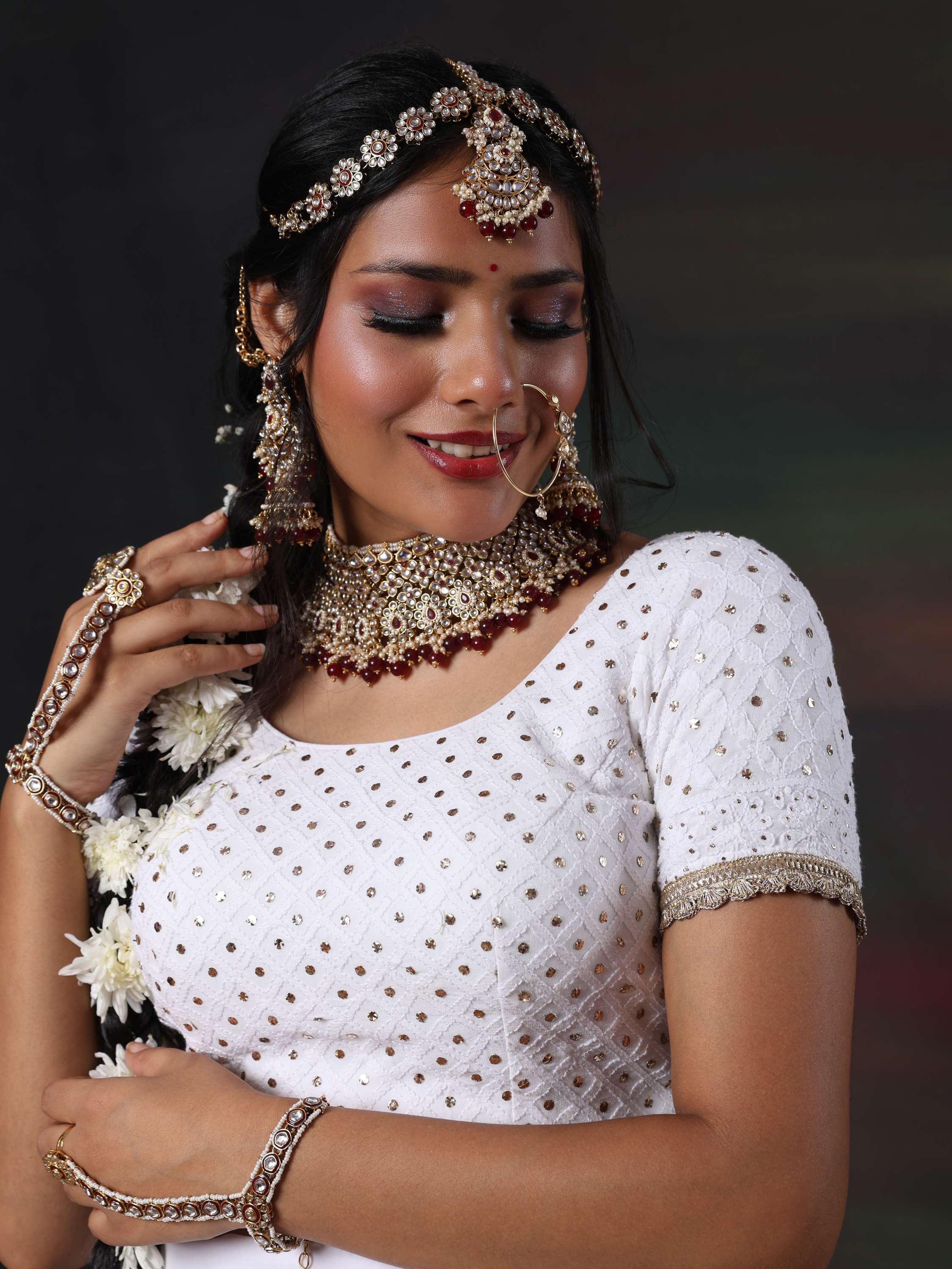 White Mukaish & Kamdani Chikankari Lehenga Set