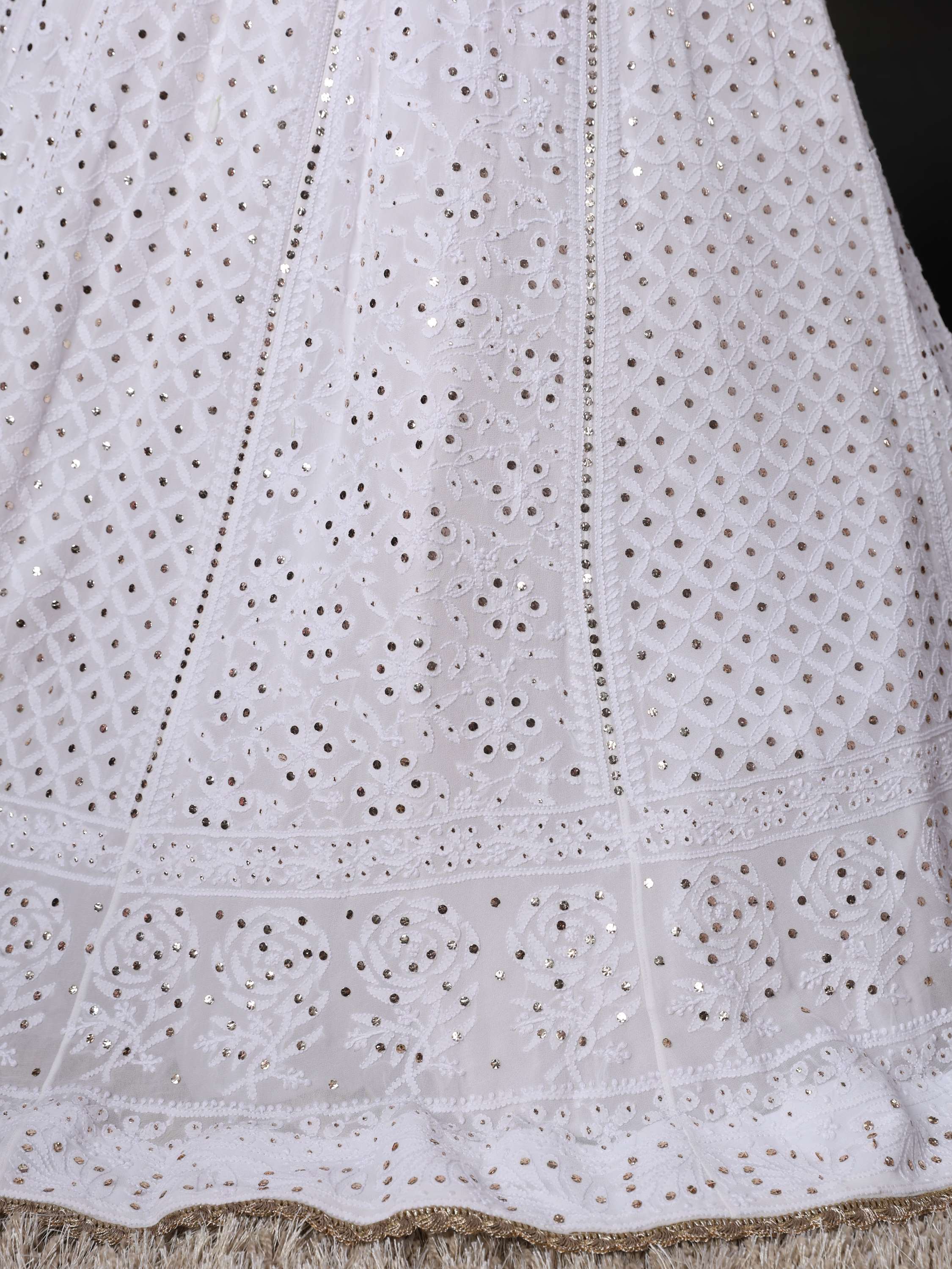 White Mukaish & Kamdani Chikankari Lehenga Set