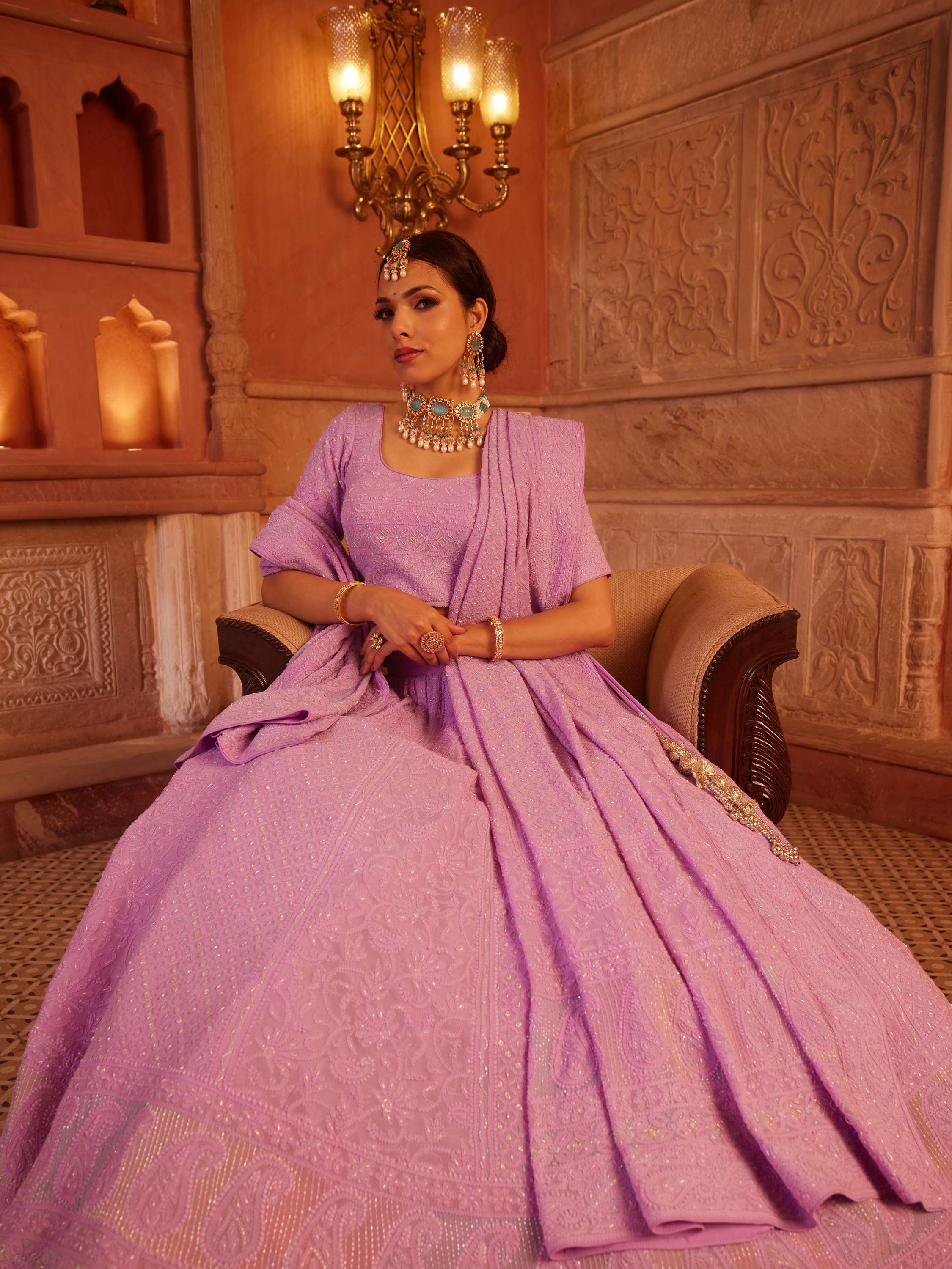 Liliac Handcrafted Chikankari Pearl Lehenga Set