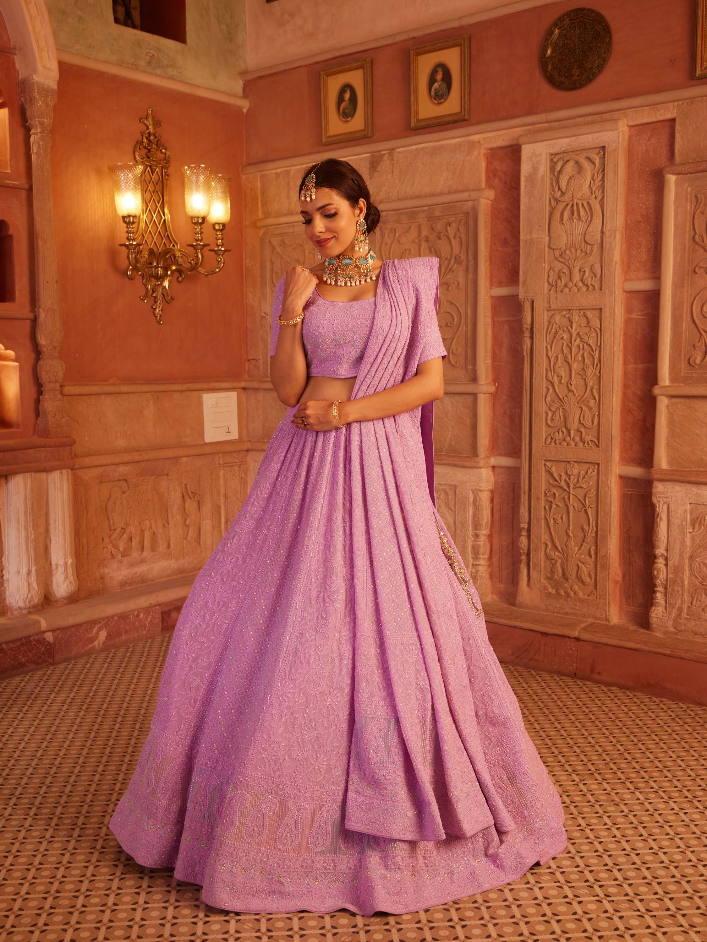 Liliac Handcrafted Chikankari Pearl Lehenga Set