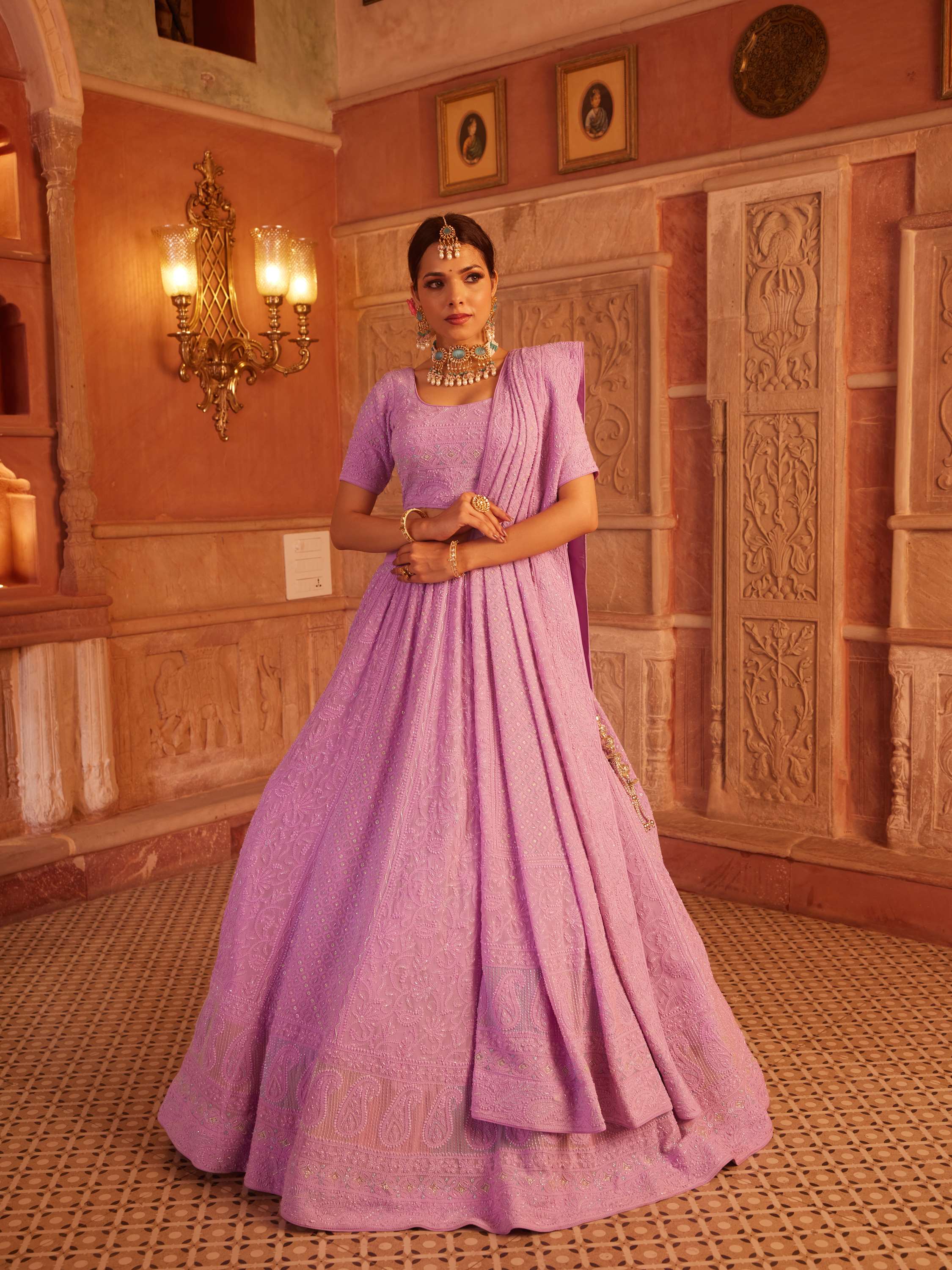 Liliac Handcrafted Chikankari Pearl Lehenga Set