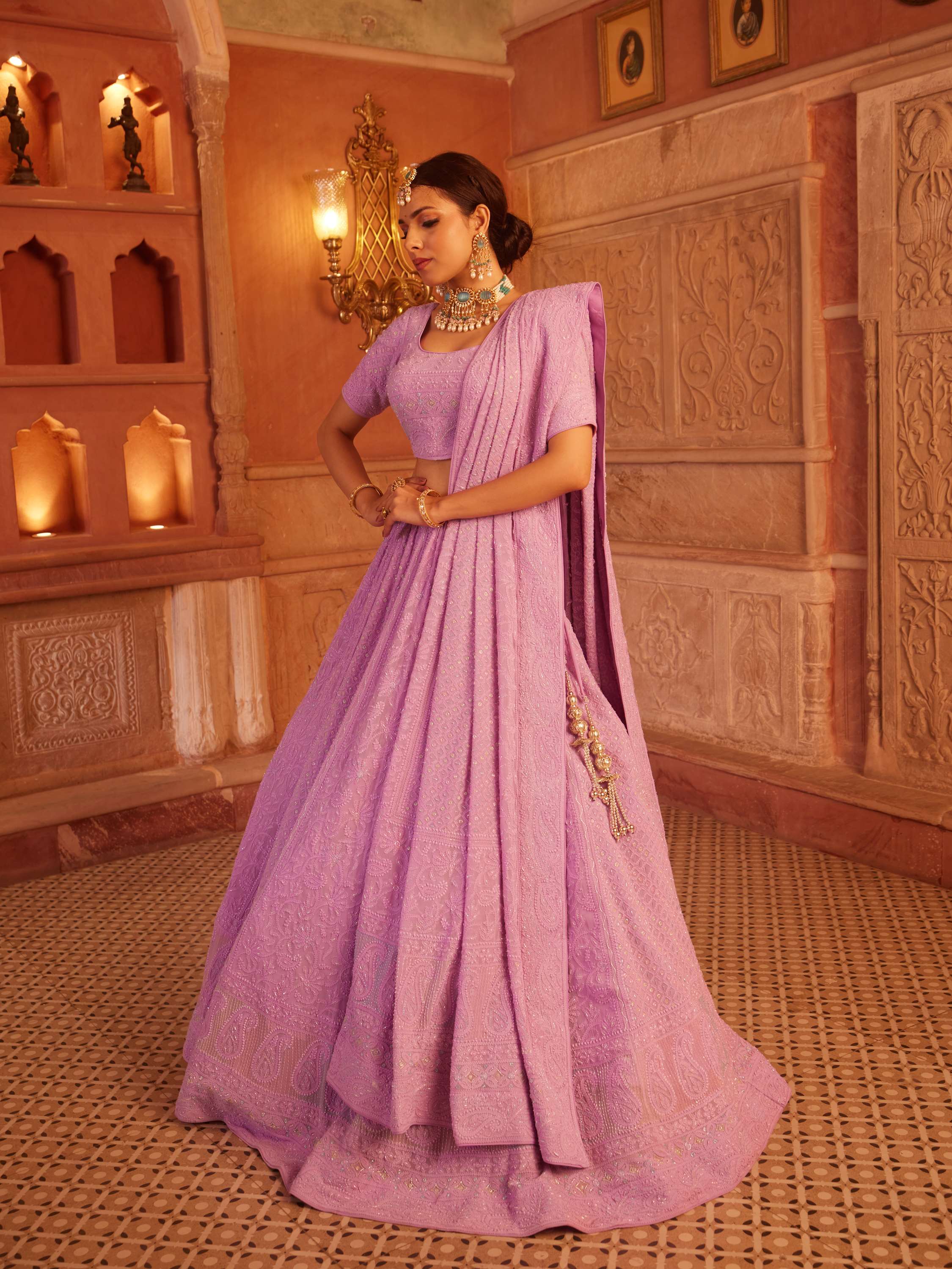 Liliac Handcrafted Chikankari Pearl Lehenga Set