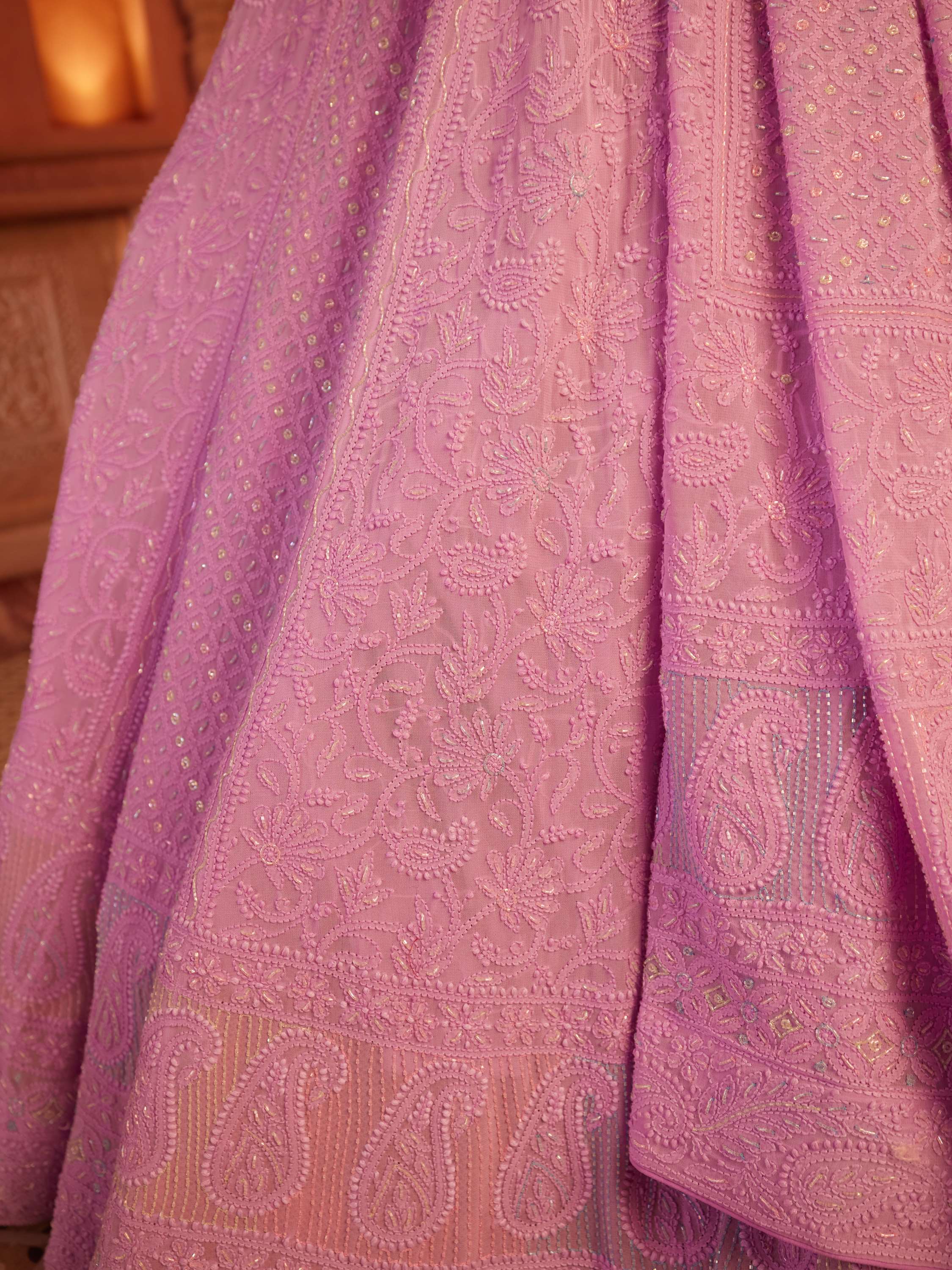 Liliac Handcrafted Chikankari Pearl Lehenga Set