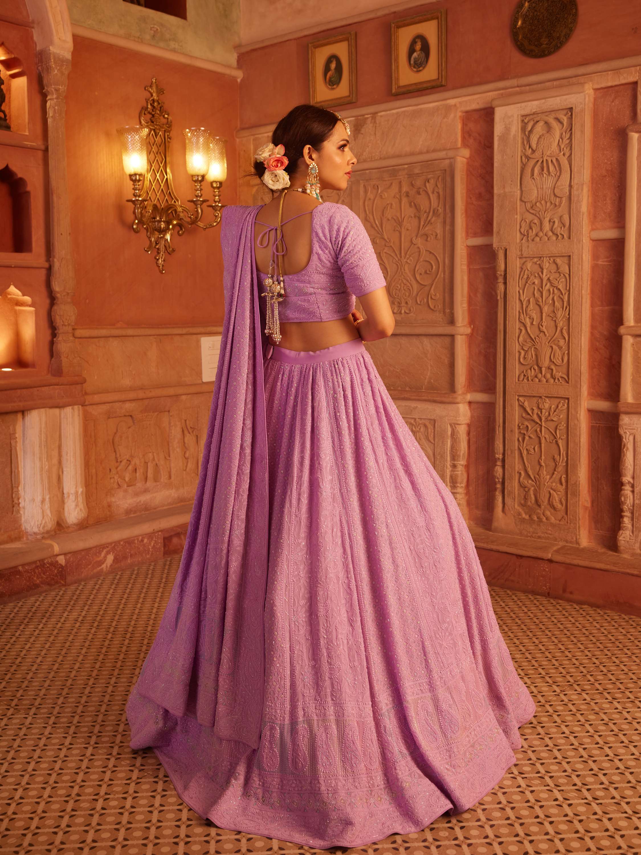 Liliac Handcrafted Chikankari Pearl Lehenga Set