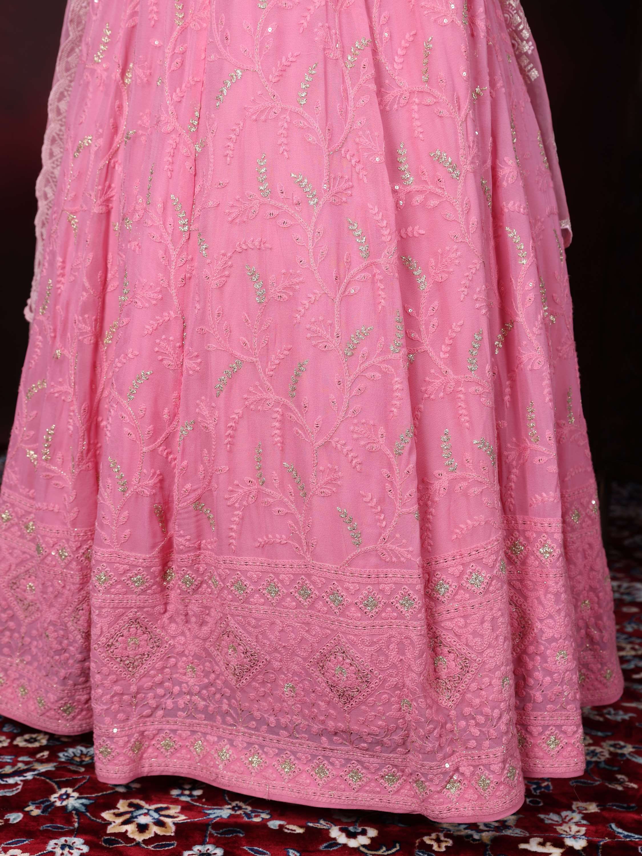 Light Pink Embroidered Zardozi Work Chikan Anarkali Suit