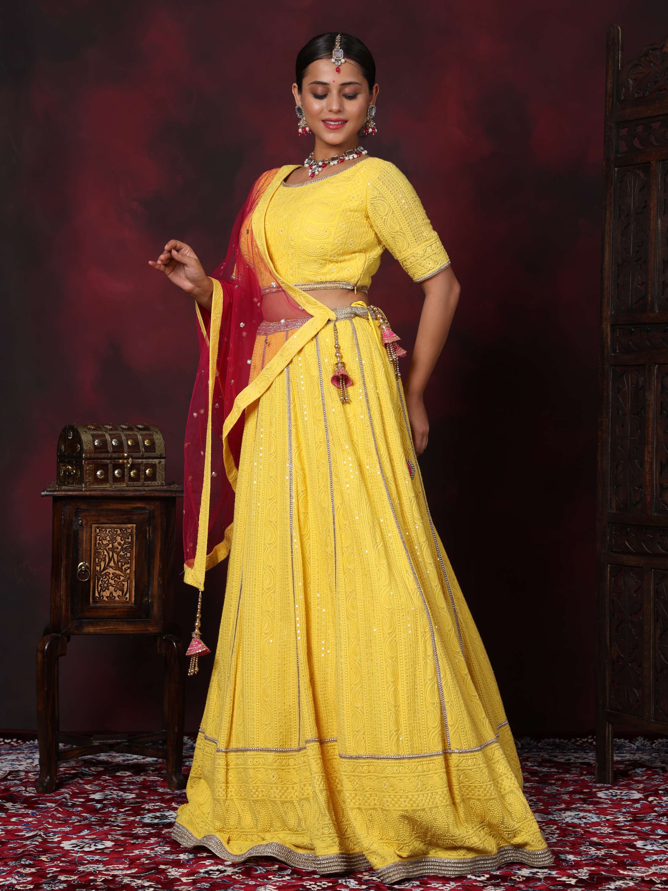 Yellow Gold Embroidered Lehenga Set
