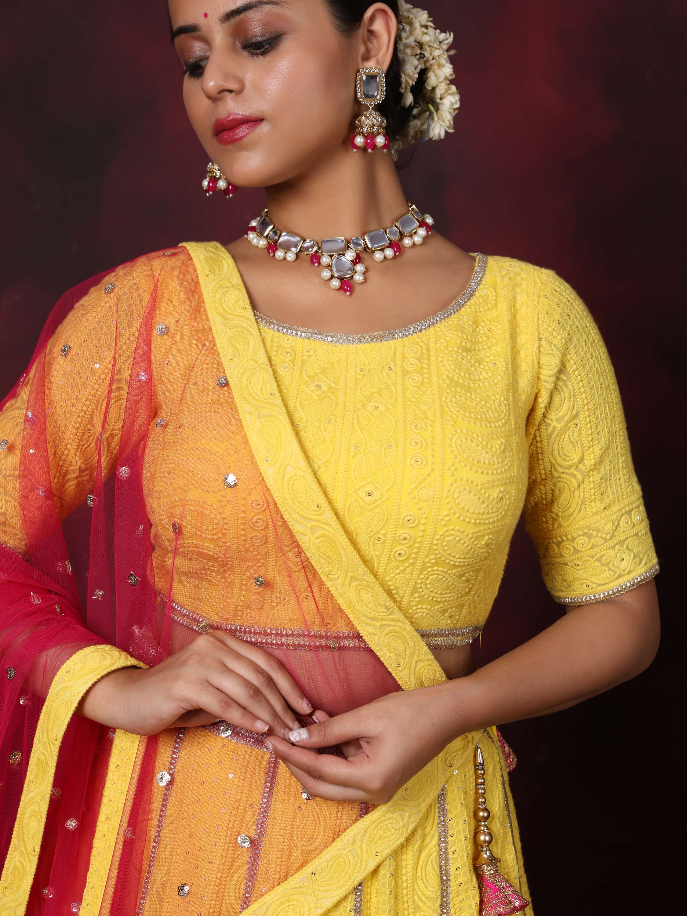 Yellow Gold Embroidered Lehenga Set