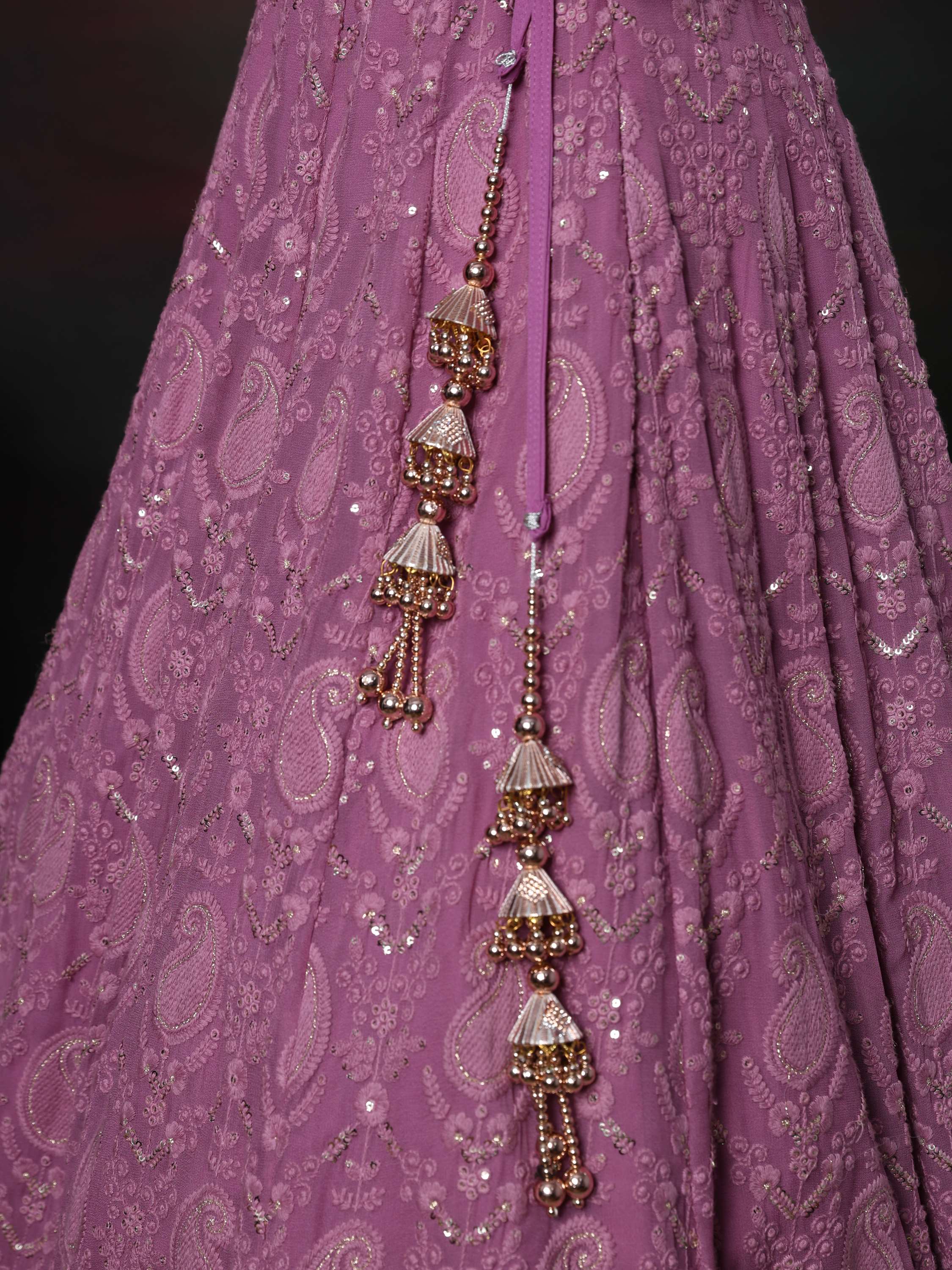 Purple Ink Embroidered Paisley Lehenga Set
