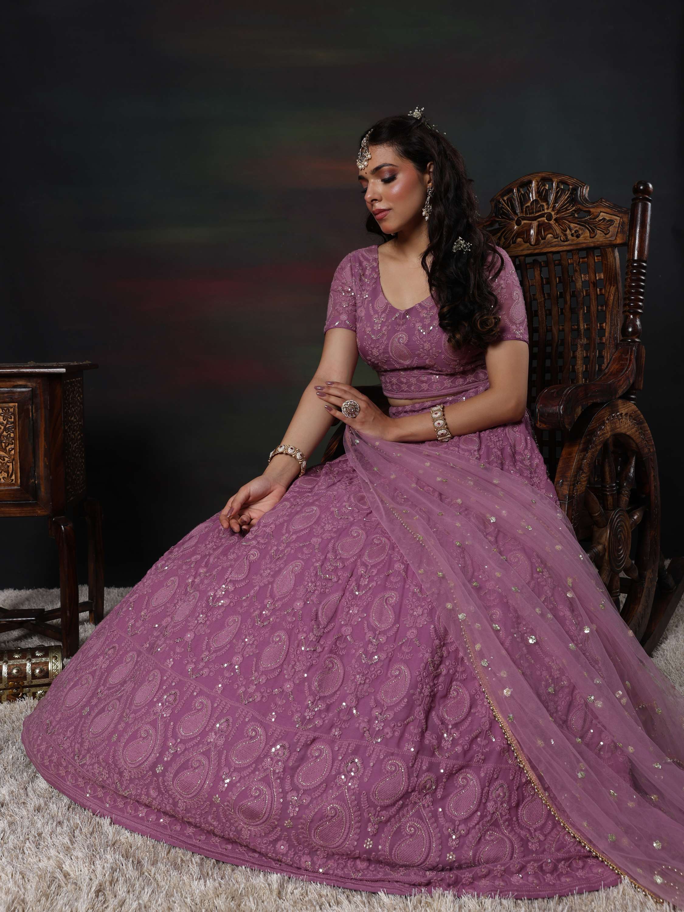 Purple Ink Embroidered Paisley Lehenga Set