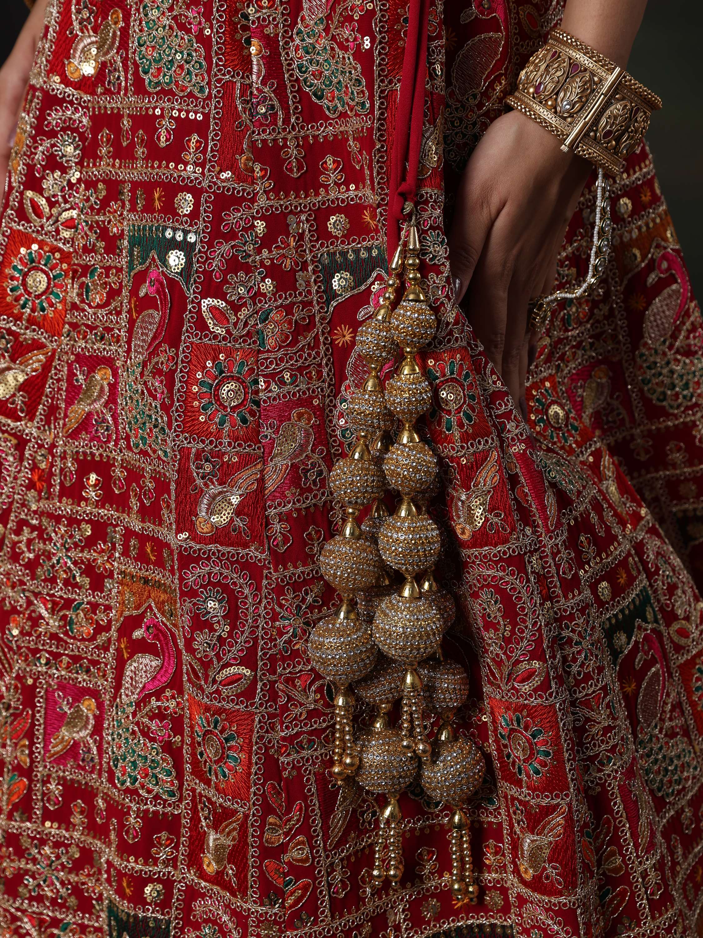 Riya Nagpal Red & Green Zardozi Embroidered Lehenga Set
