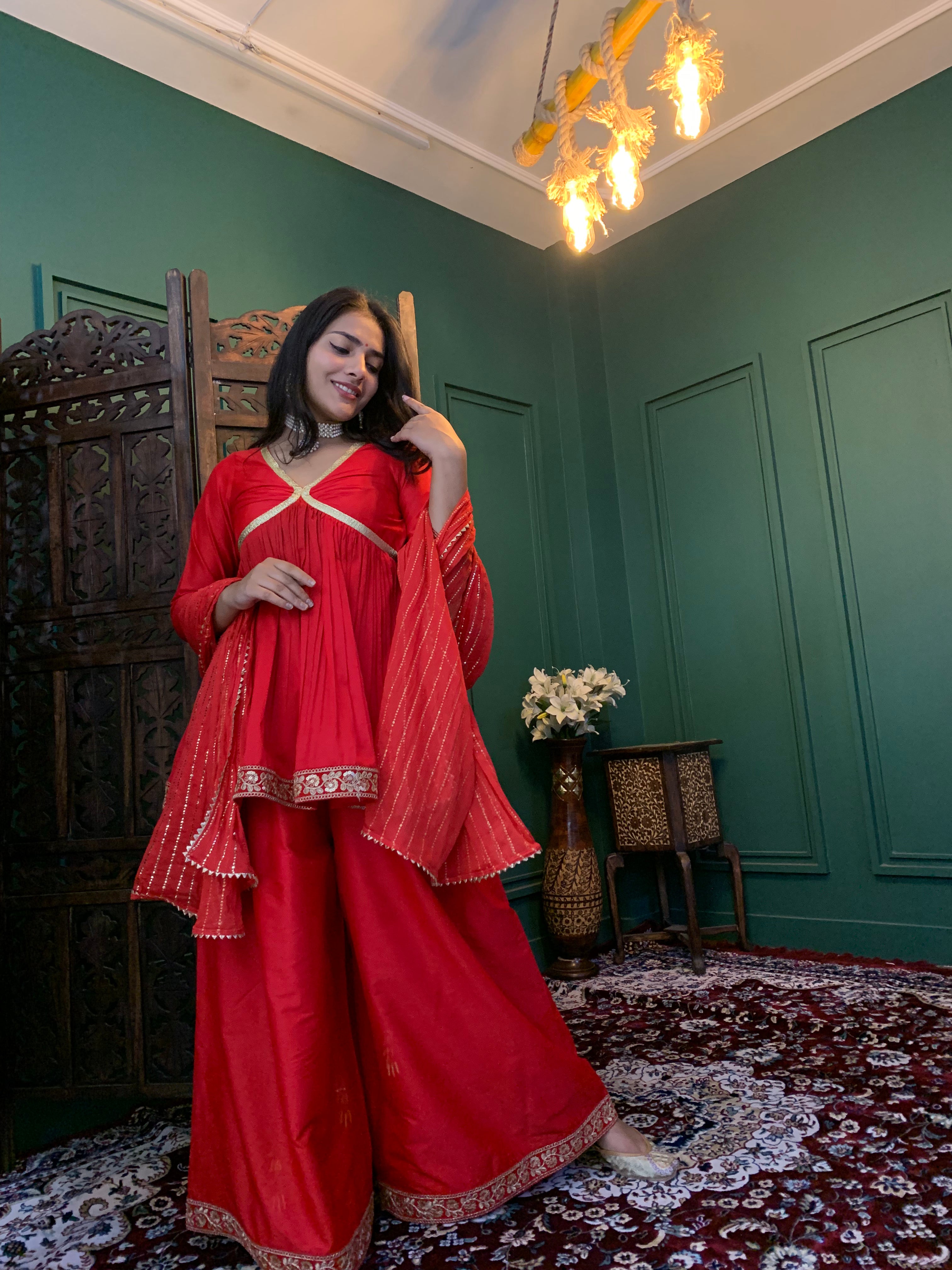 Mira Kapoor's Red Sharara set by Saadgi