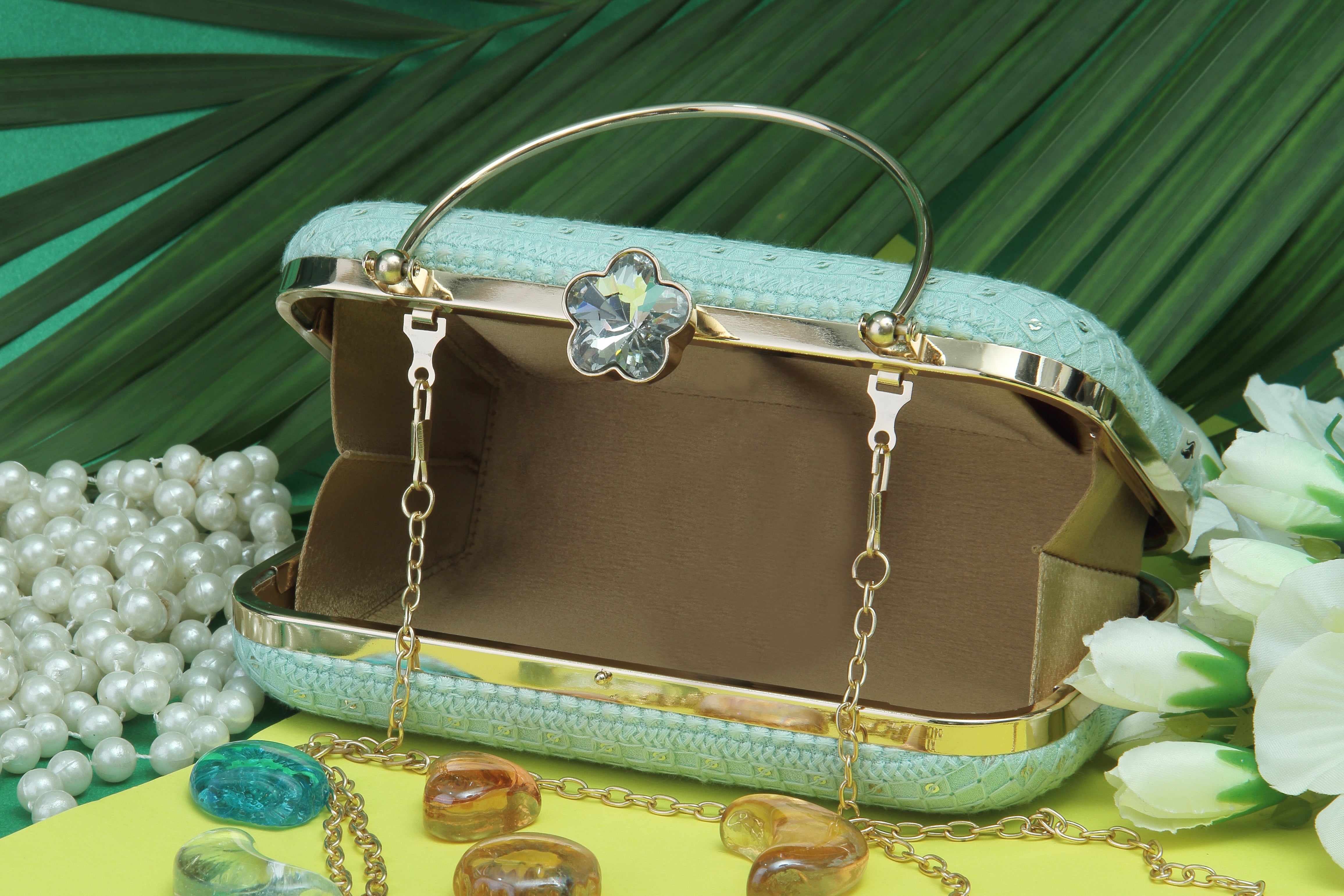 Saadgi embroidered designer sea green Clutch with Sling