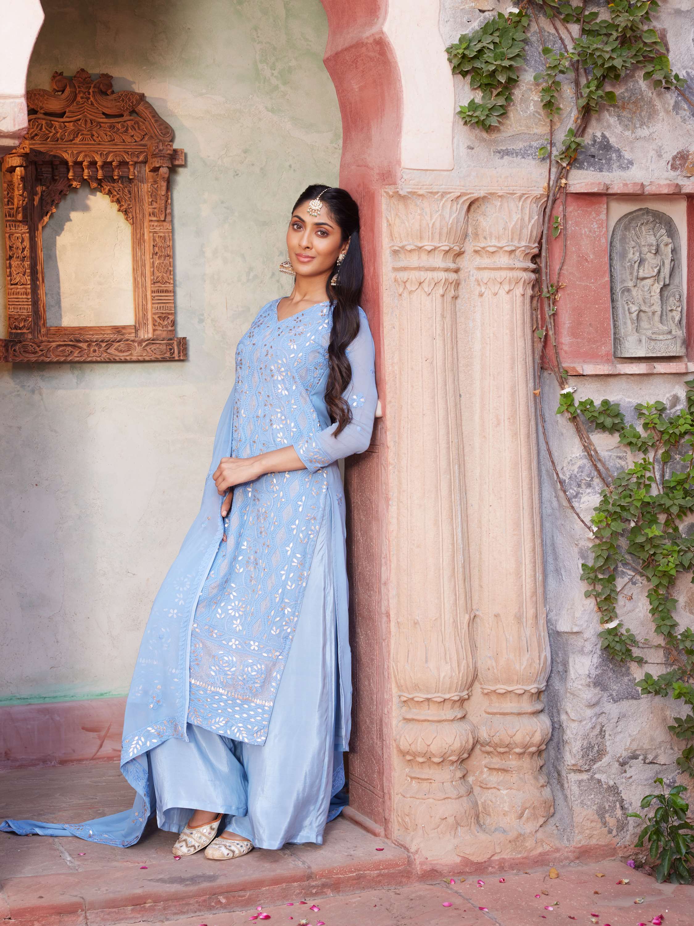 Frost Blue Gota Chikankari Handembroidered Suit