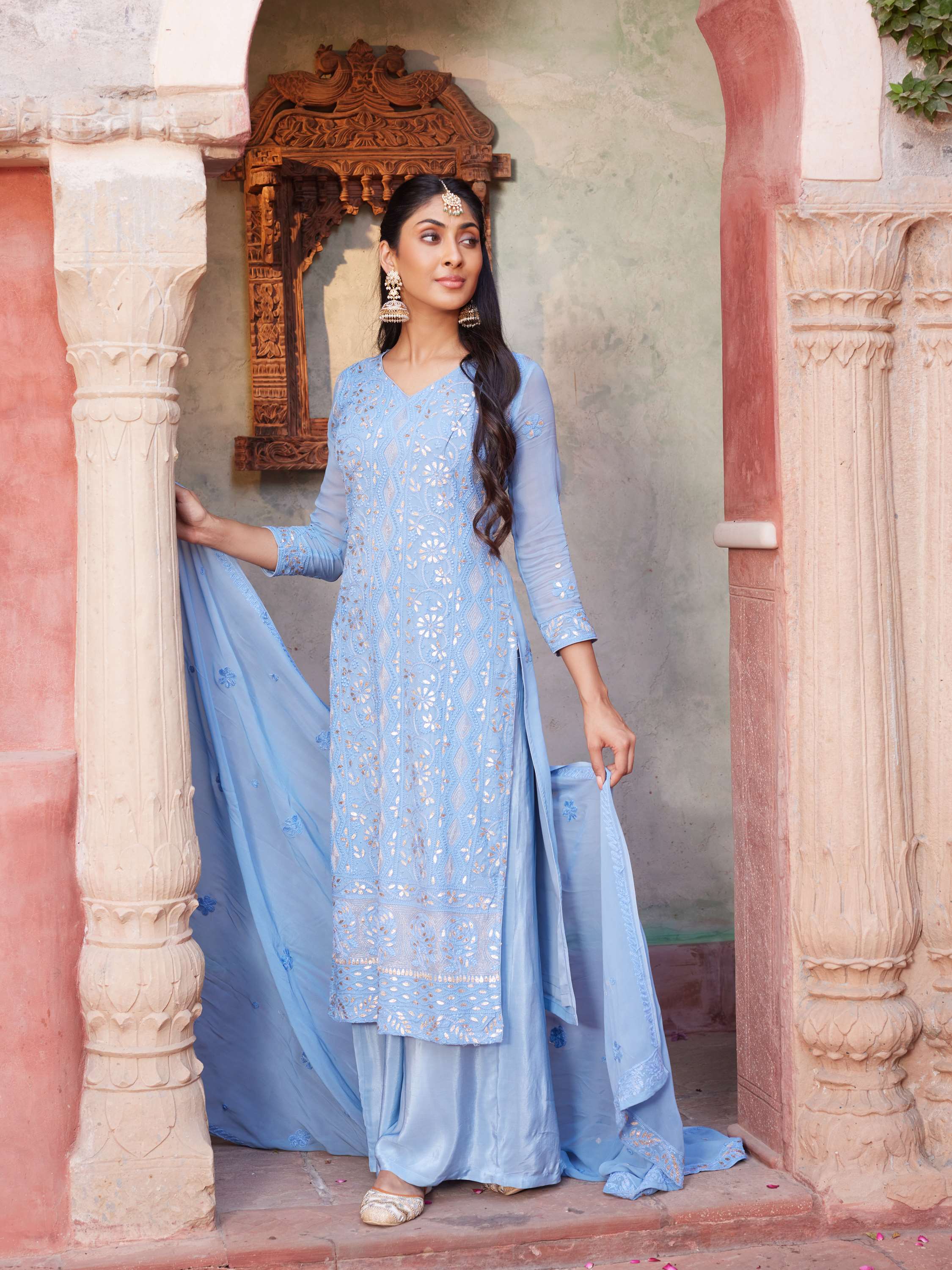 Frost Blue Gota Chikankari Handembroidered Suit