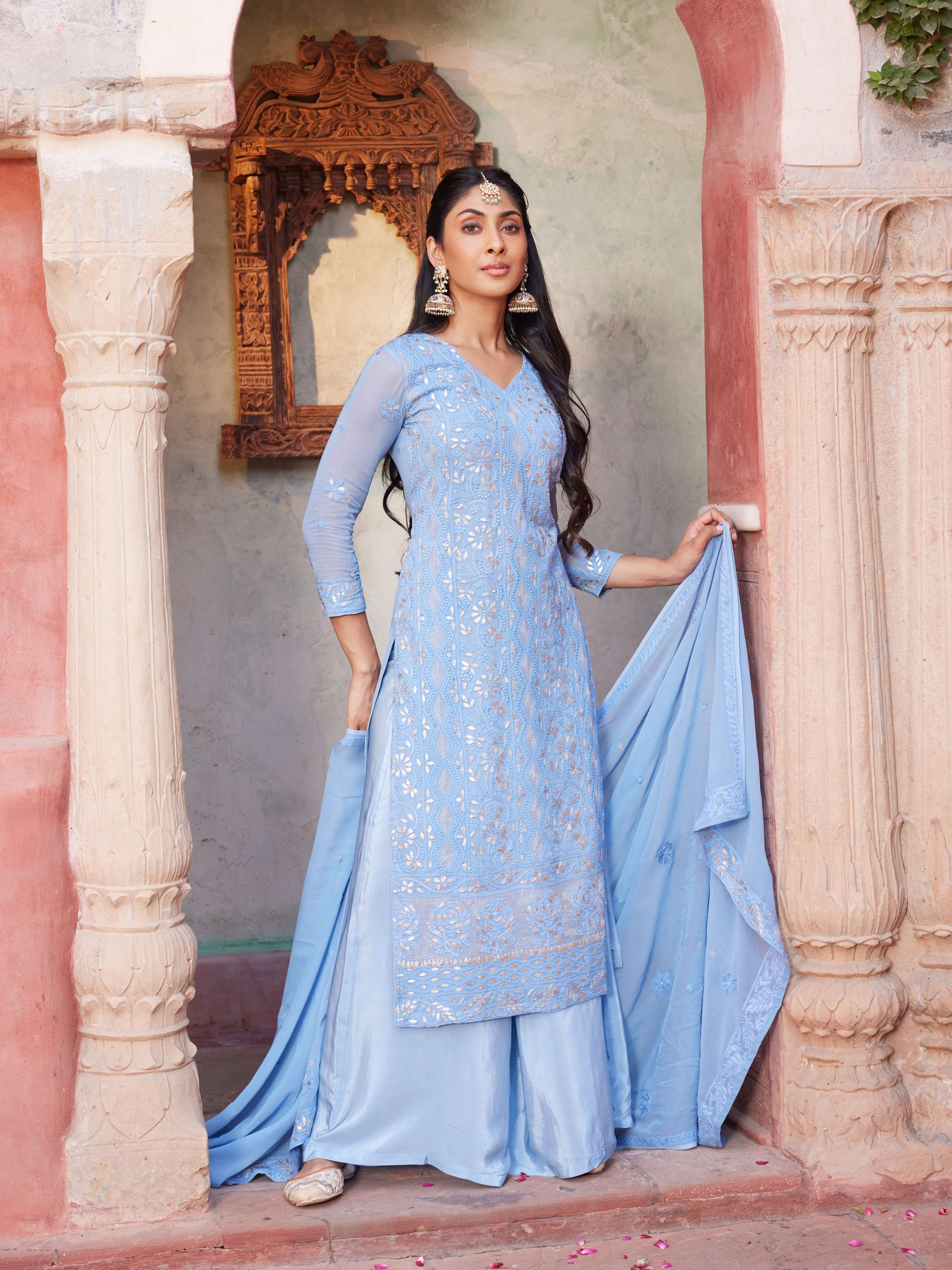 Frost Blue Gota Chikankari Handembroidered Suit