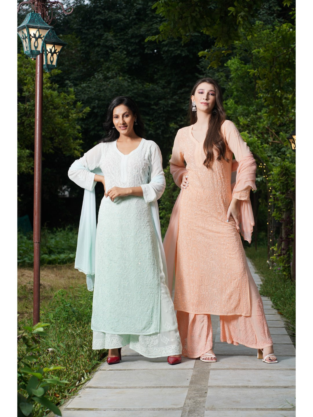 Saadgi hand embroidered chikankari pearl work with sequin sky blue premium suit set with dupatta(set of 3)