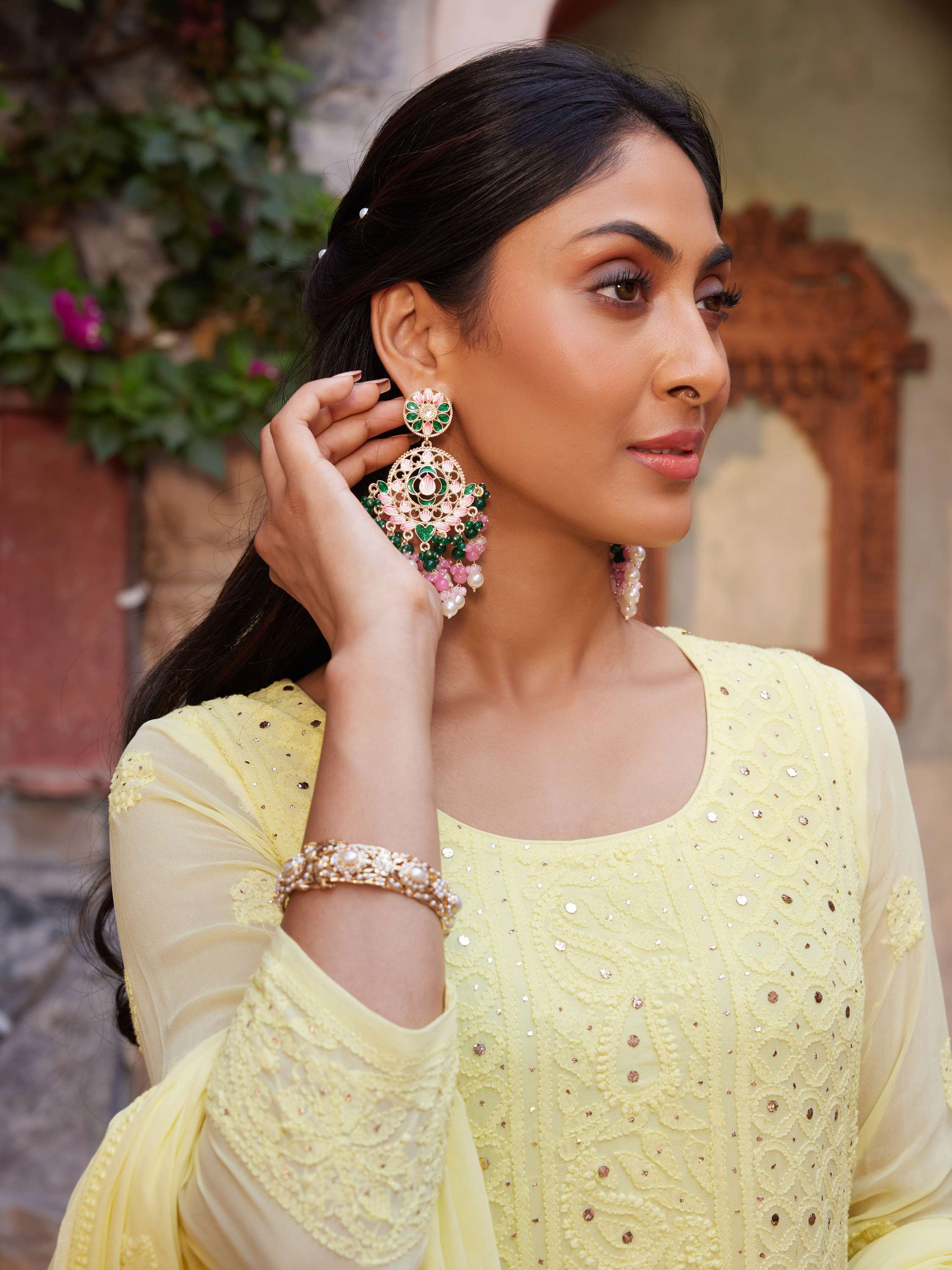 Lemon Yellow Mukaish Chikankari Handcrafted Suit