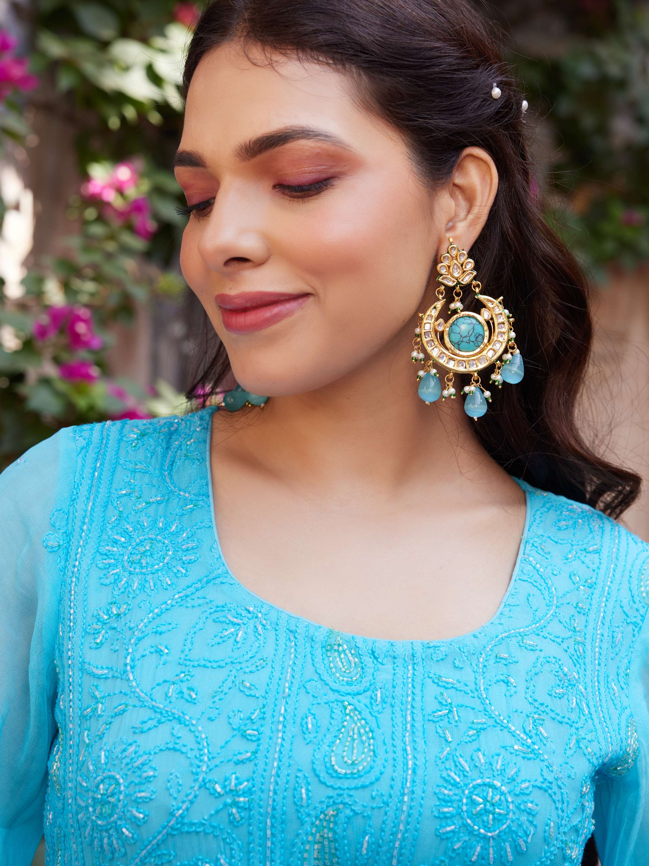 Azure Blue Pearl & Cut Dana Handcarfted Chikankari Suit