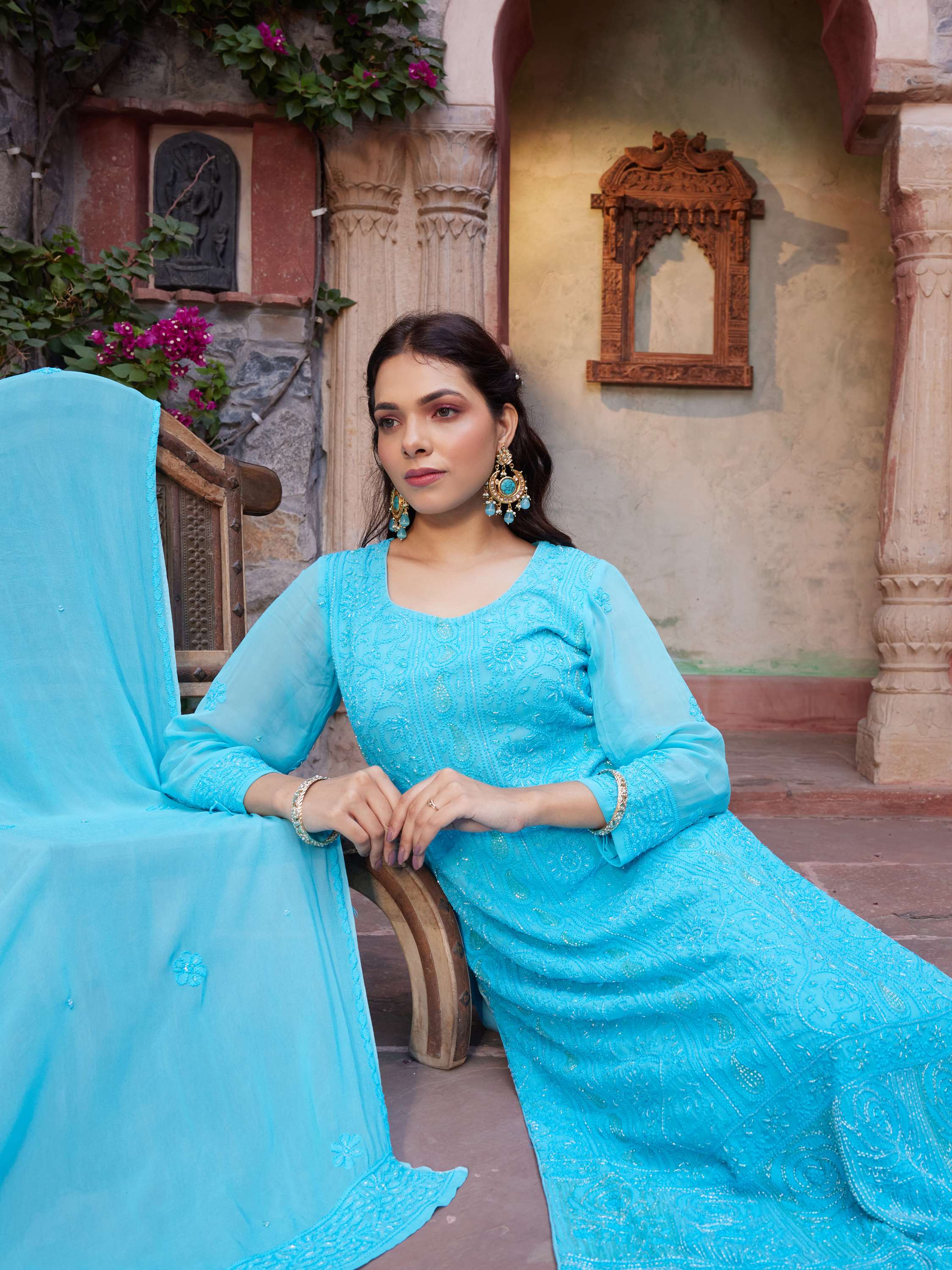 Azure Blue Pearl & Cut Dana Handcarfted Chikankari Suit