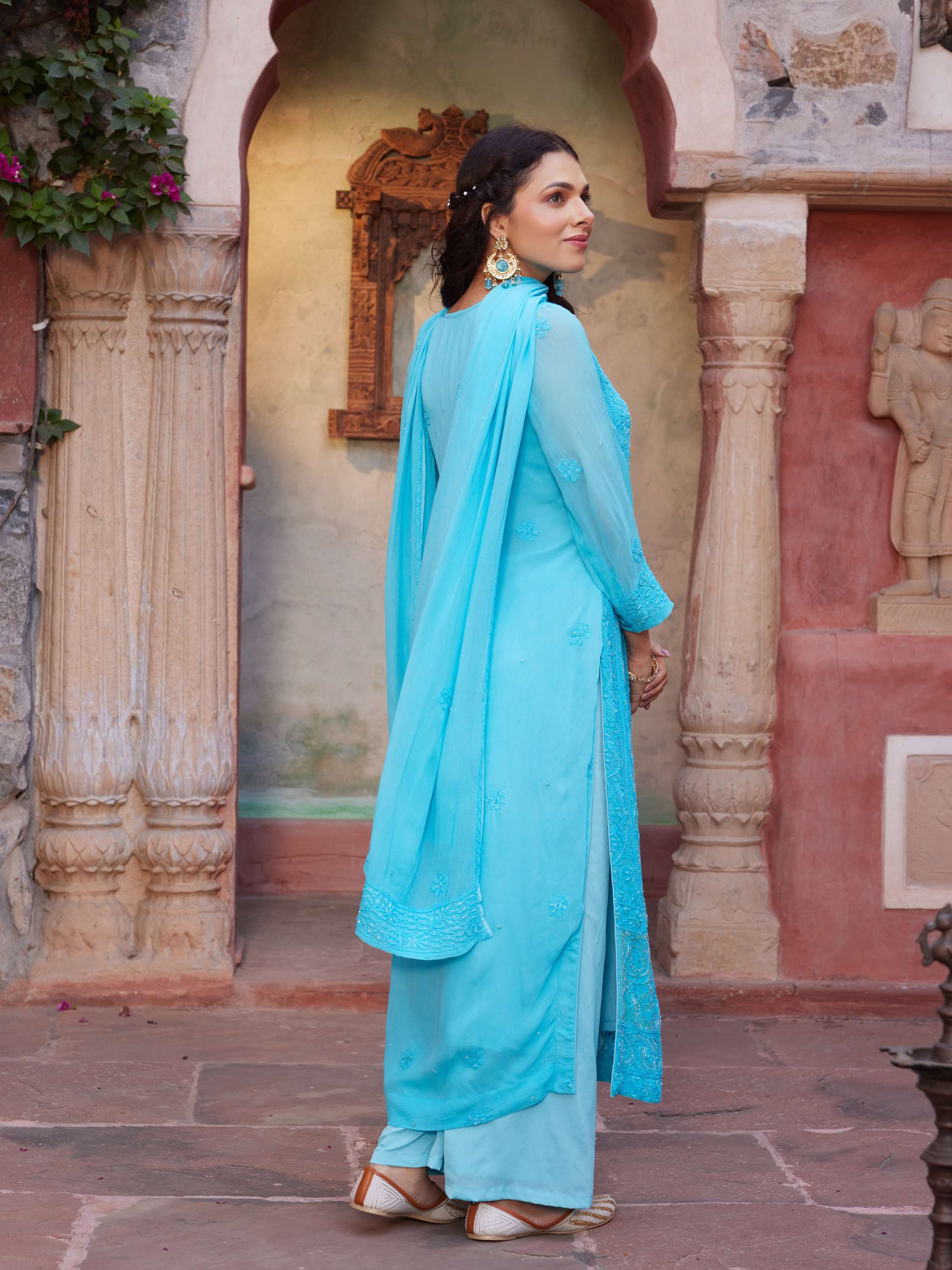 Azure Blue Pearl & Cut Dana Handcarfted Chikankari Suit