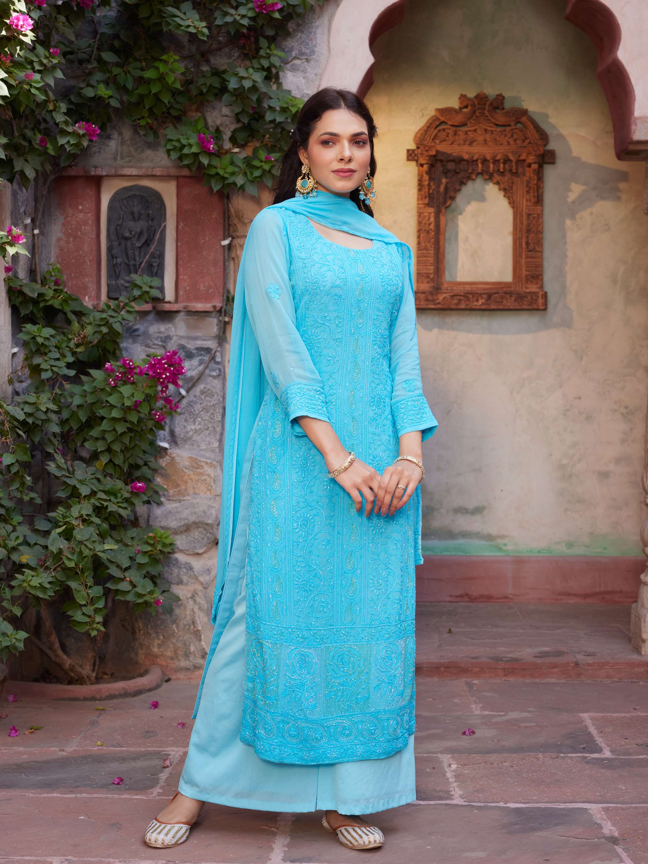 Azure Blue Pearl & Cut Dana Handcarfted Chikankari Suit