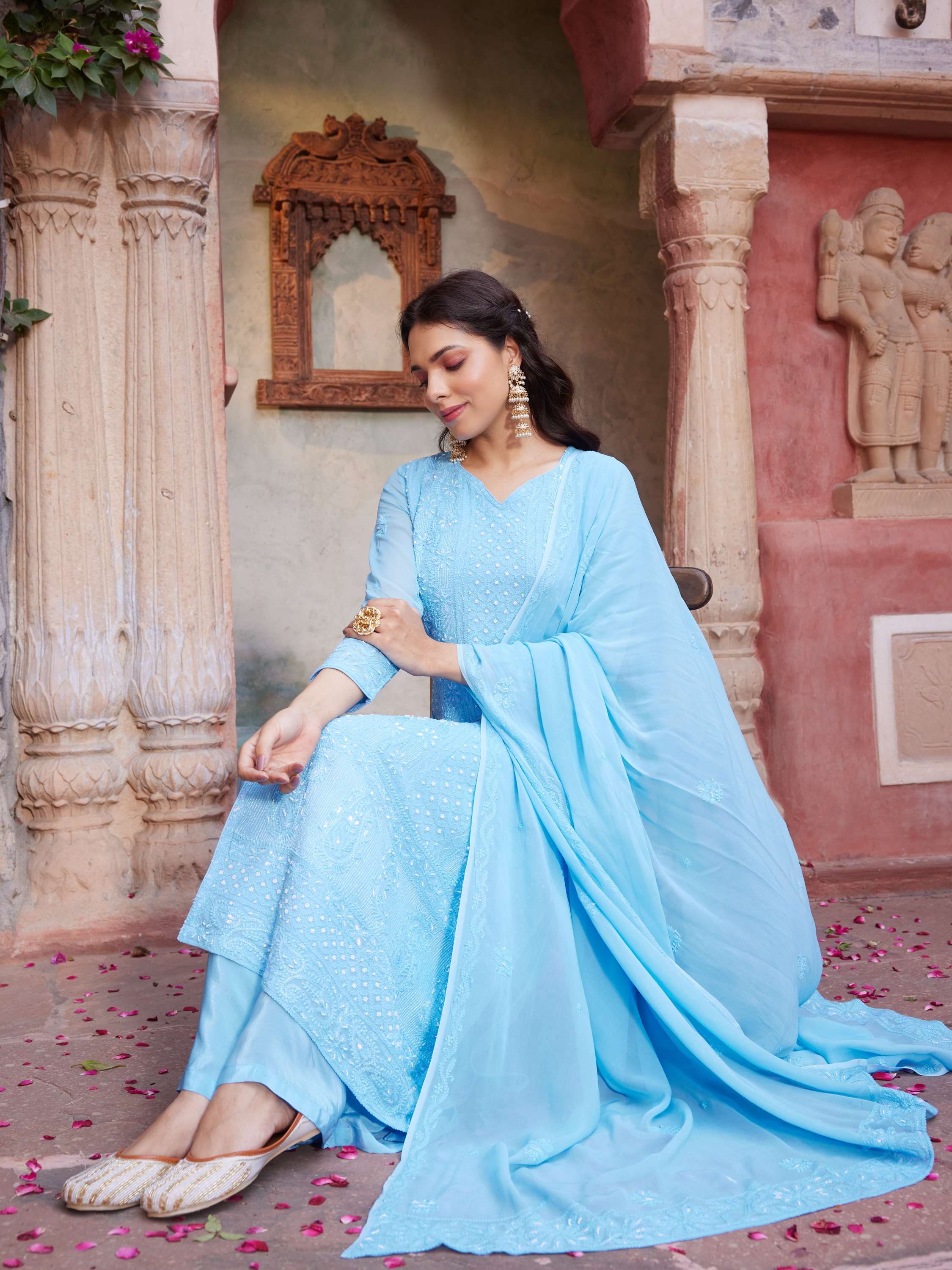 Zenith Blue Pearl Work Chikankari Designer Suit