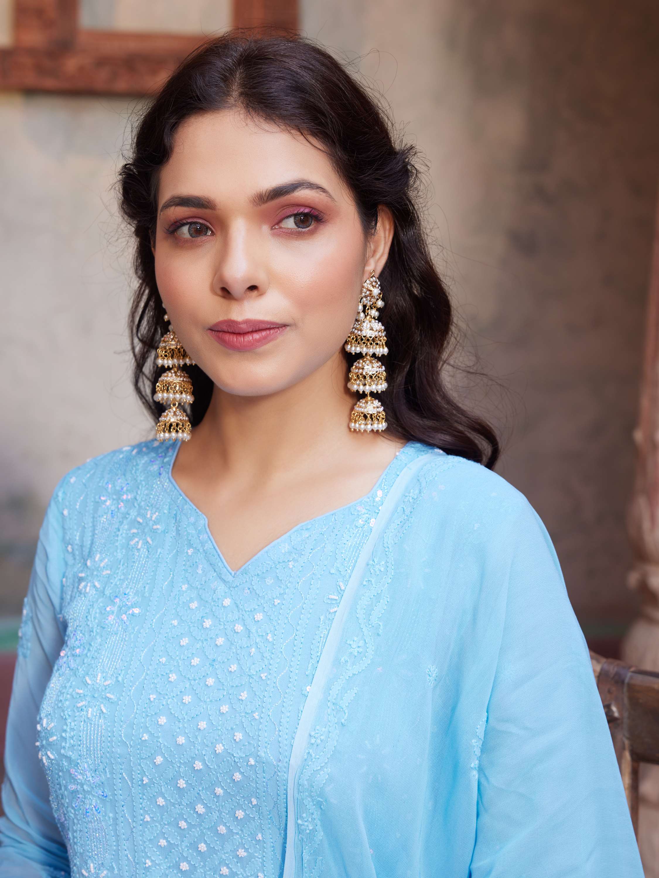 Zenith Blue Pearl Work Chikankari Designer Suit
