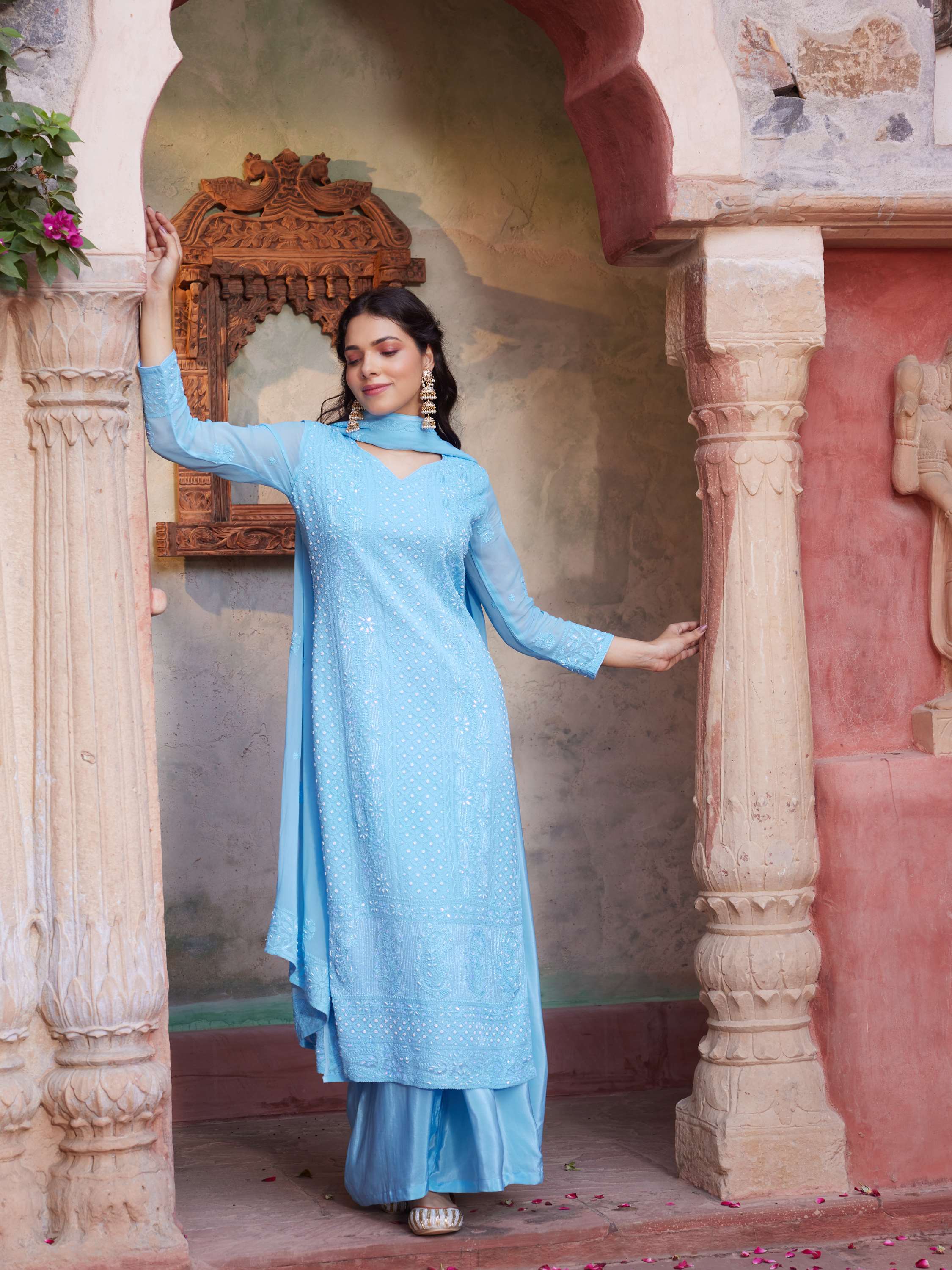 Zenith Blue Pearl Work Chikankari Designer Suit