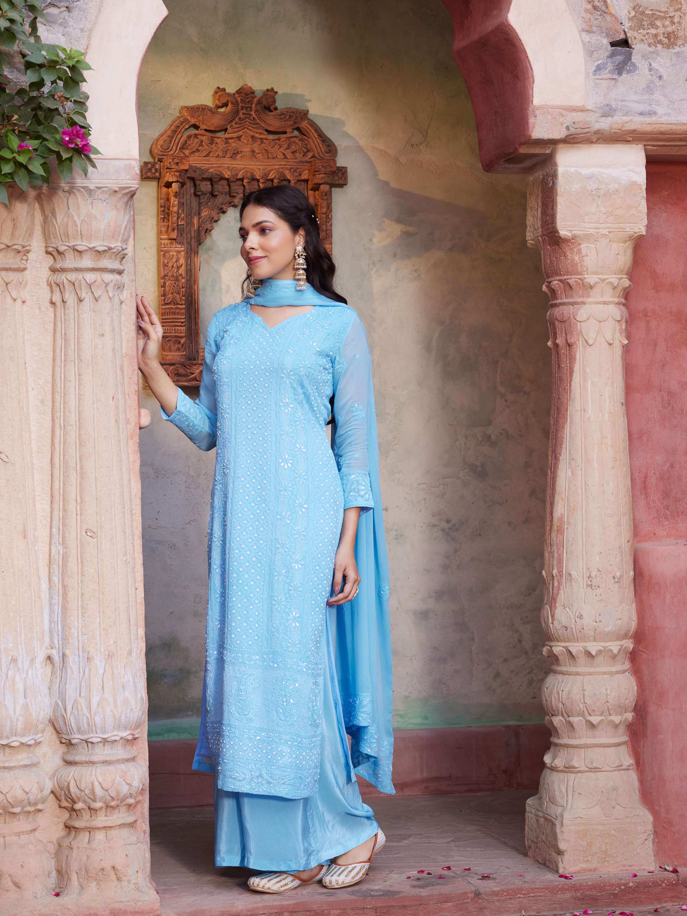 Zenith Blue Pearl Work Chikankari Designer Suit
