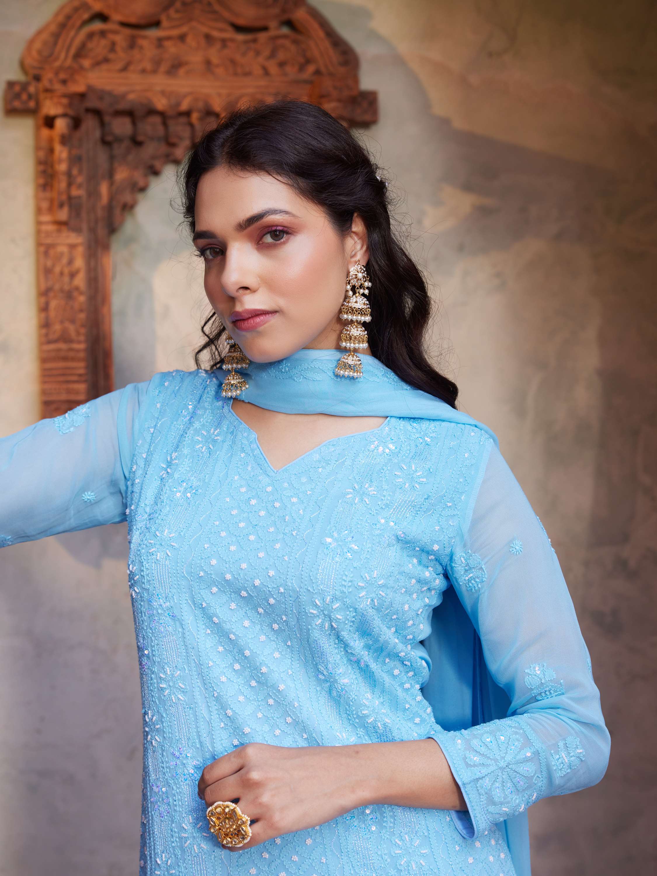 Zenith Blue Pearl Work Chikankari Designer Suit