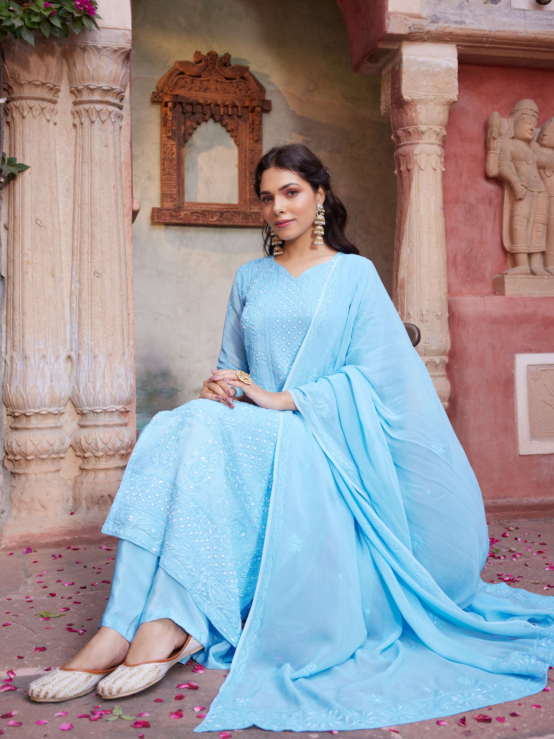 Zenith Blue Pearl Work Chikankari Designer Suit