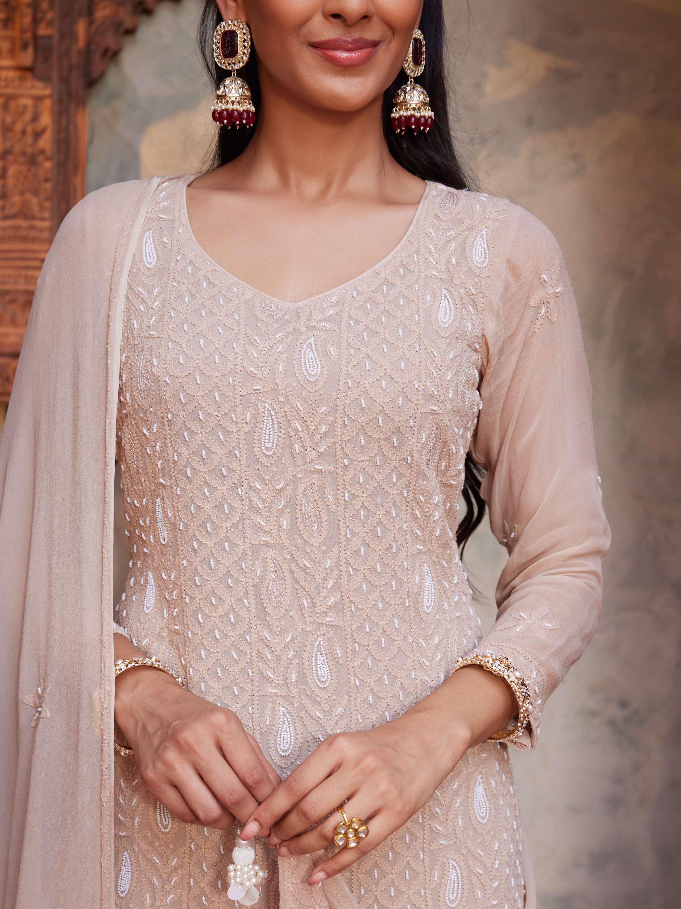 Hazel Wood Handmade Pearl Chikankari Suit