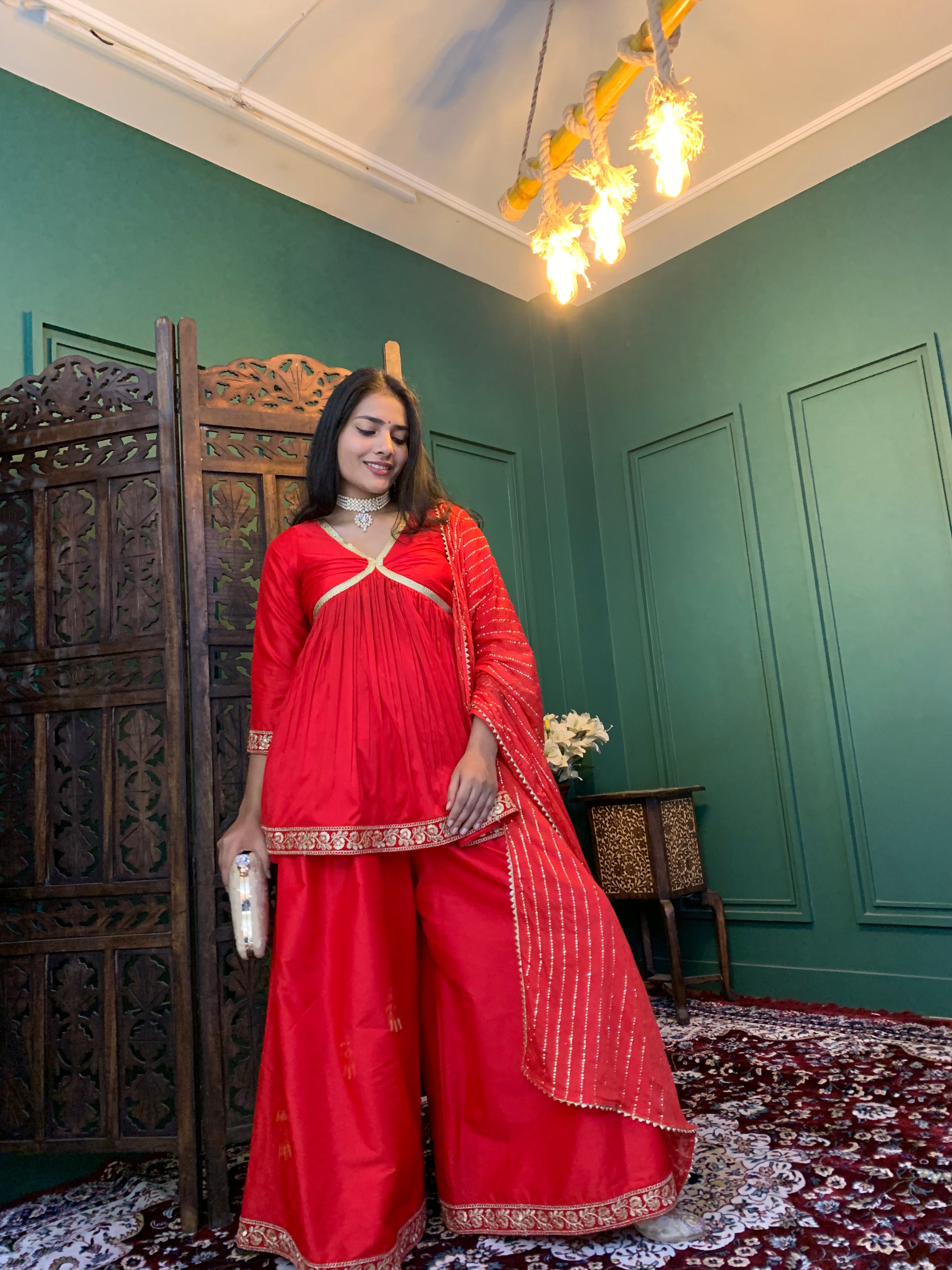 Mira Kapoor's Red Sharara set by Saadgi