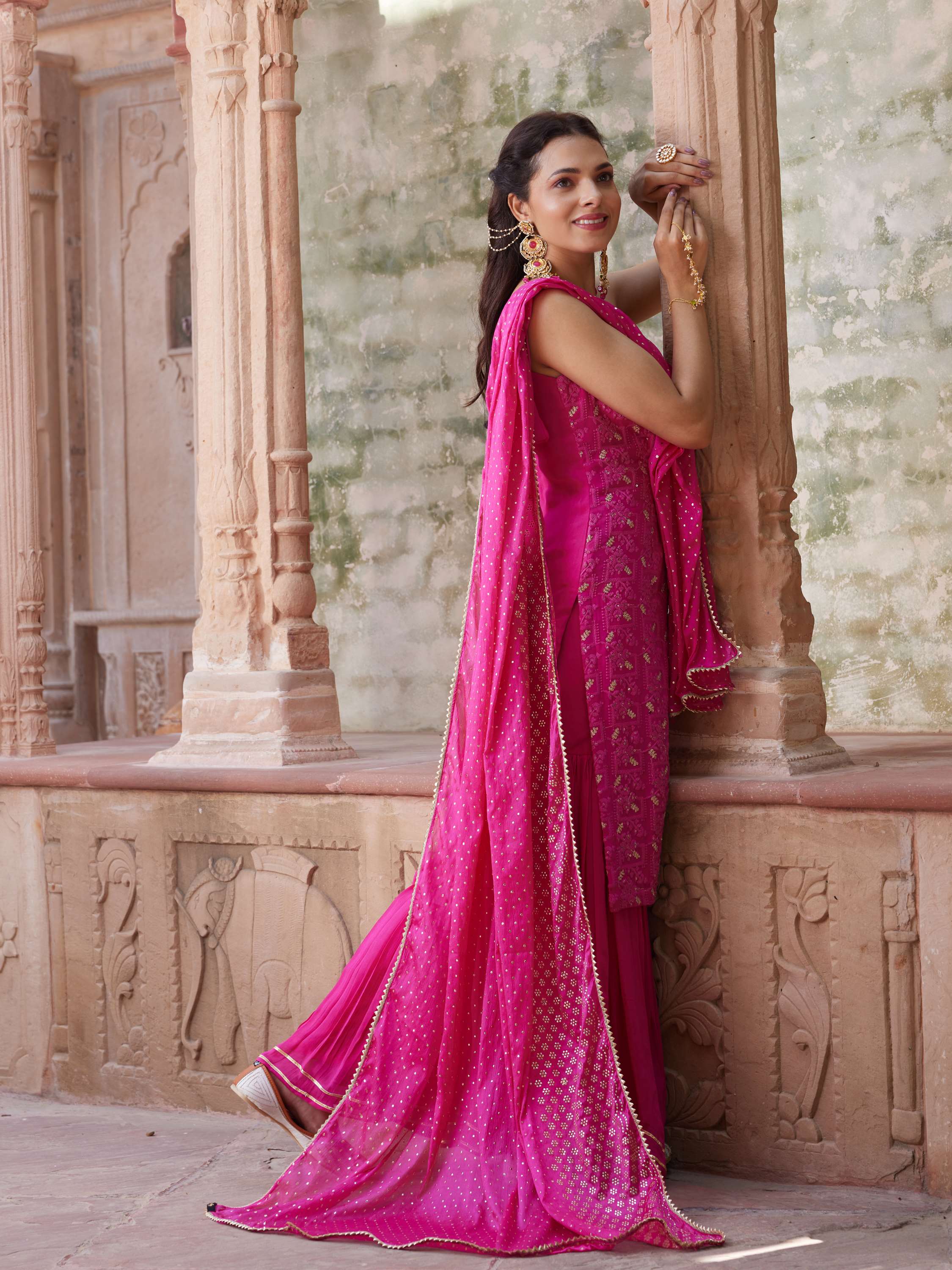 Magenta Zardozi Embroidered Suit