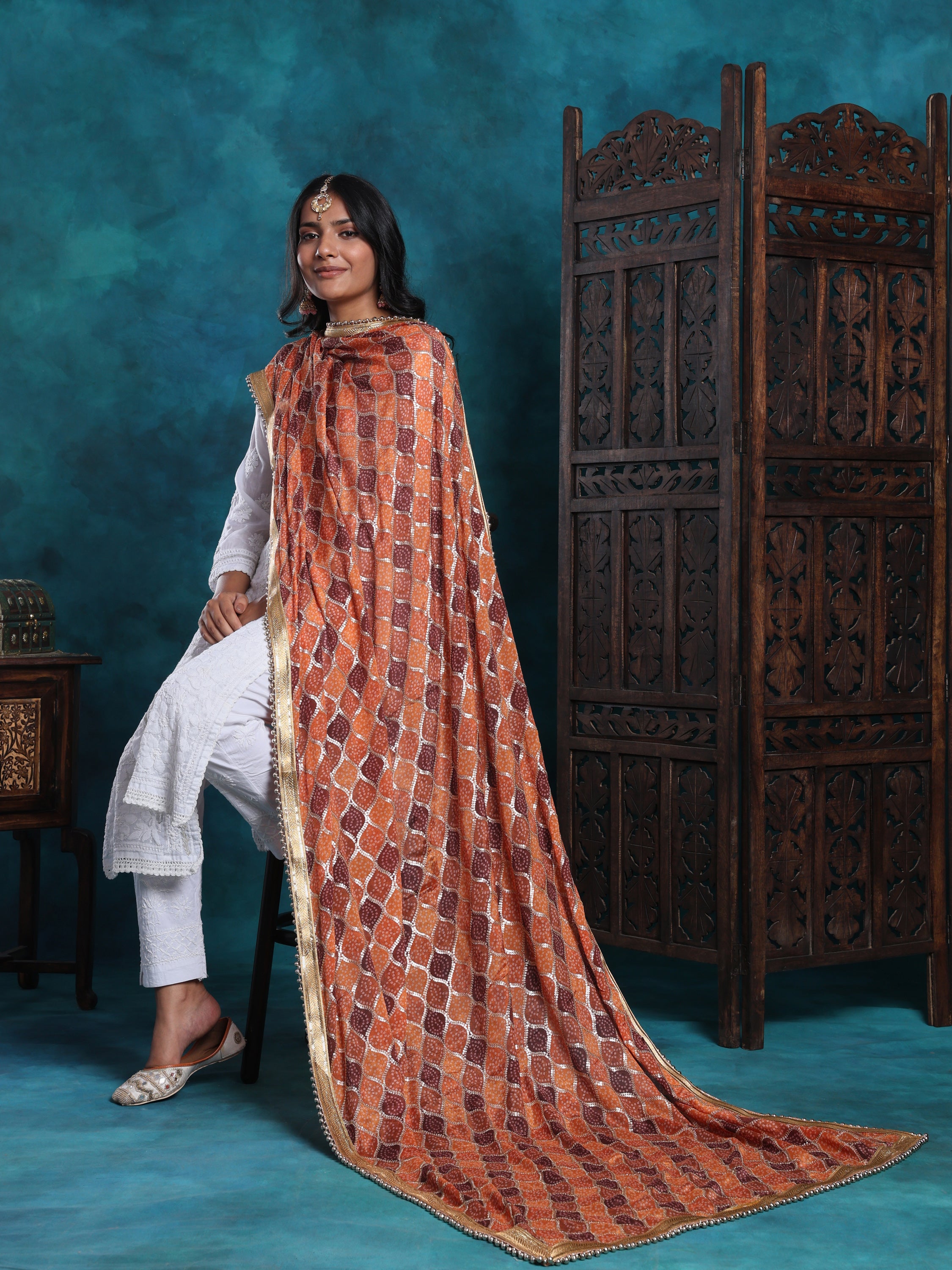 Multi Gold Bandhej Print With Zari Border Heavy Bridal Dupatta